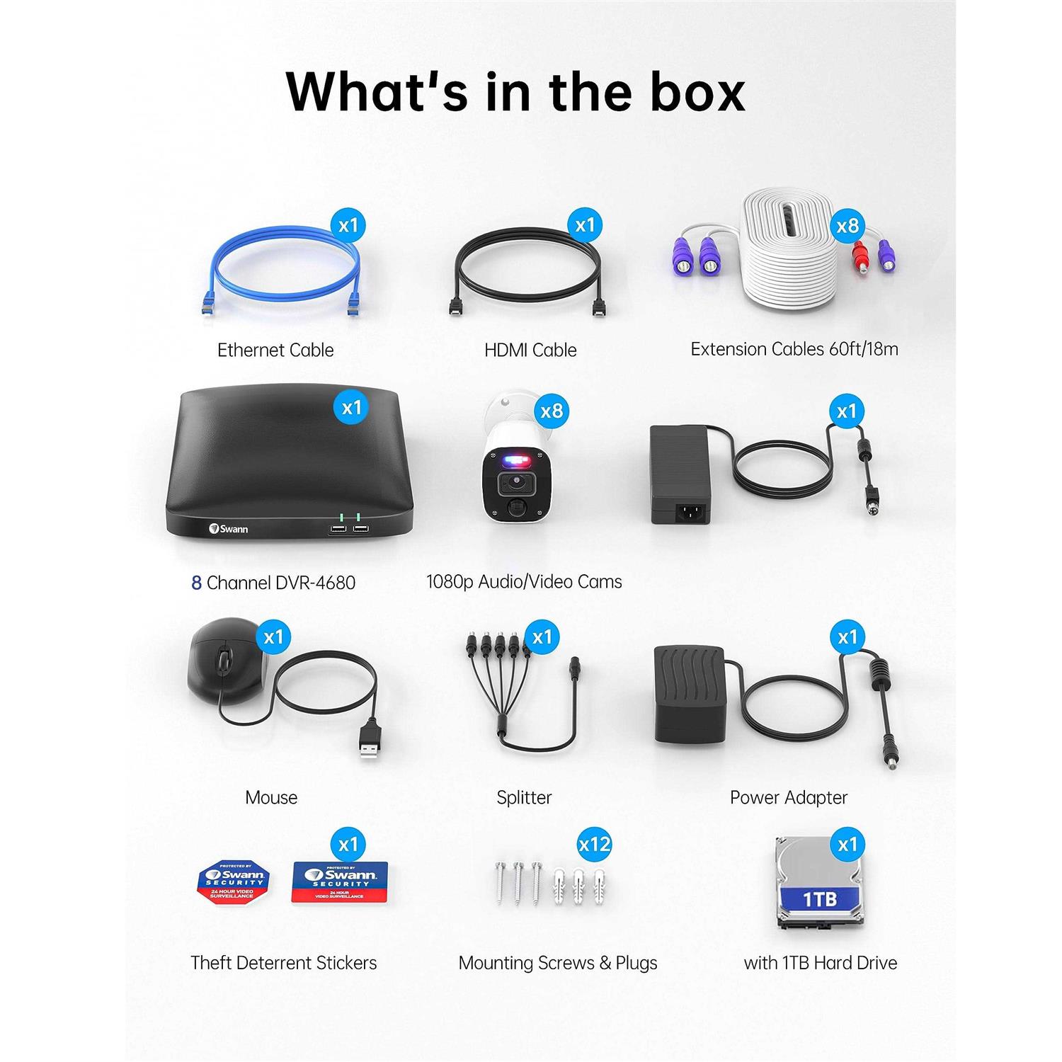 Swann 8-Channel 1080p 1TB DVR Surveillance Camera System with 8 Wired 1-Way Audio Enforcer Bullet Cameras - Image 3