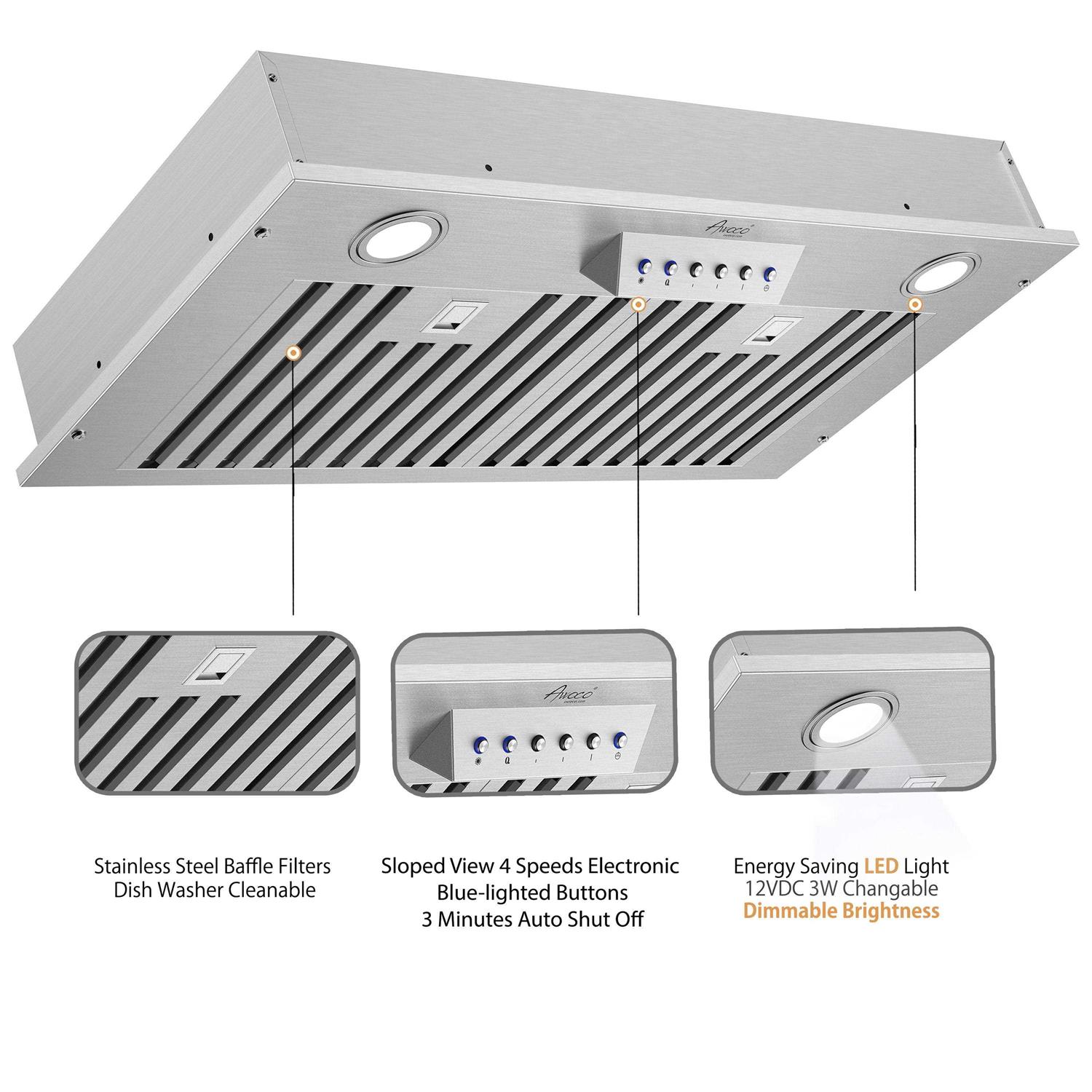 Awoco Super Quiet 30 in. 800 CFM Ducted Split Insert Range Hood RH-IT06-M30 - Image 4