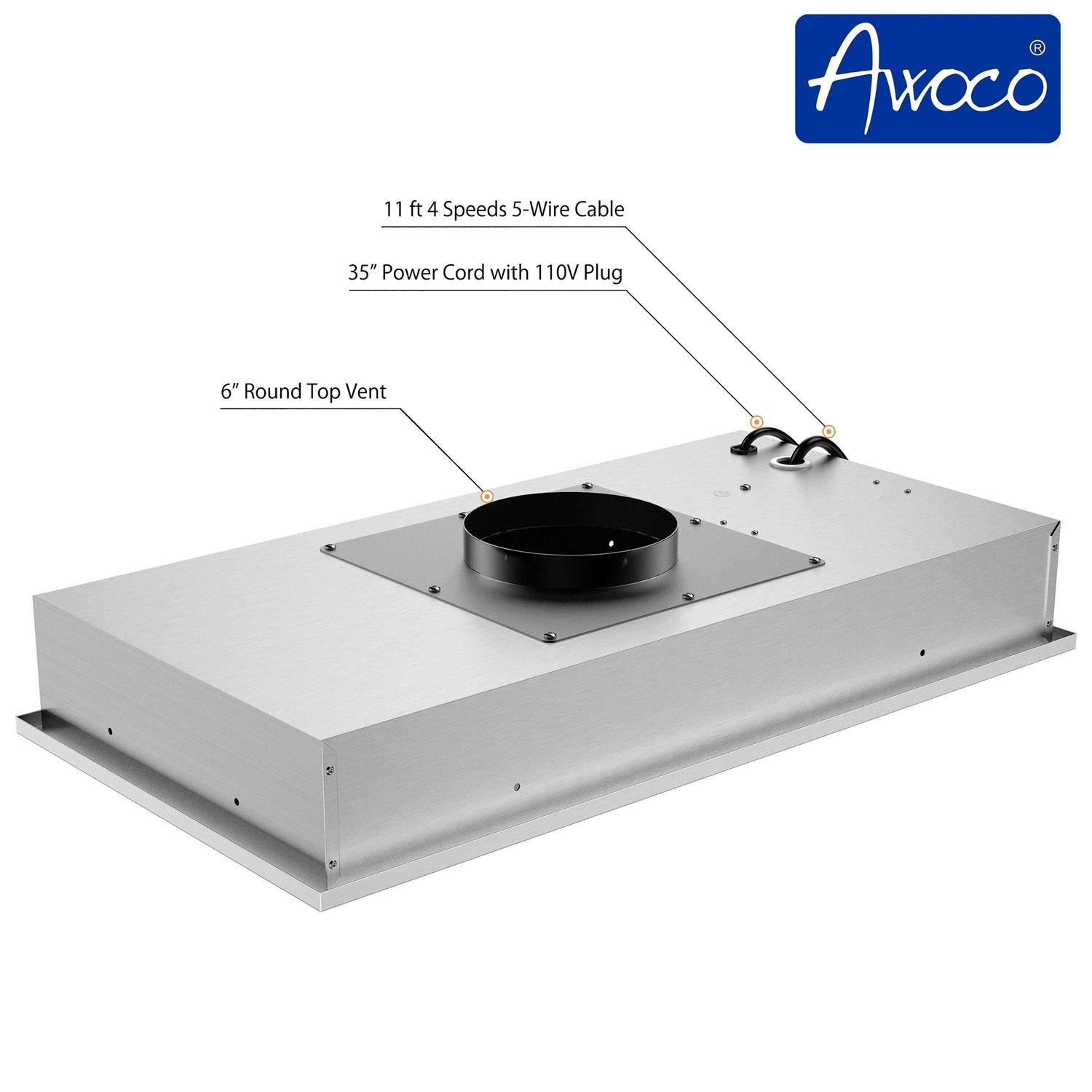 Awoco Super Quiet 30 in. 800 CFM Ducted Split Insert Range Hood RH-IT06-M30 - Image 5
