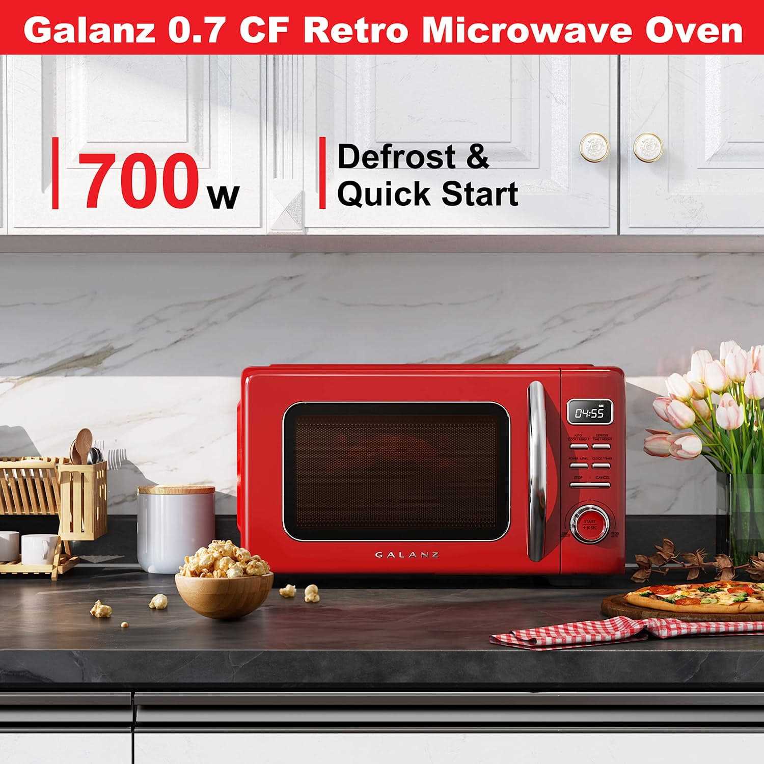 Galanz Retro Countertop Microwave Oven with Auto Cook & Reheat - Image 2