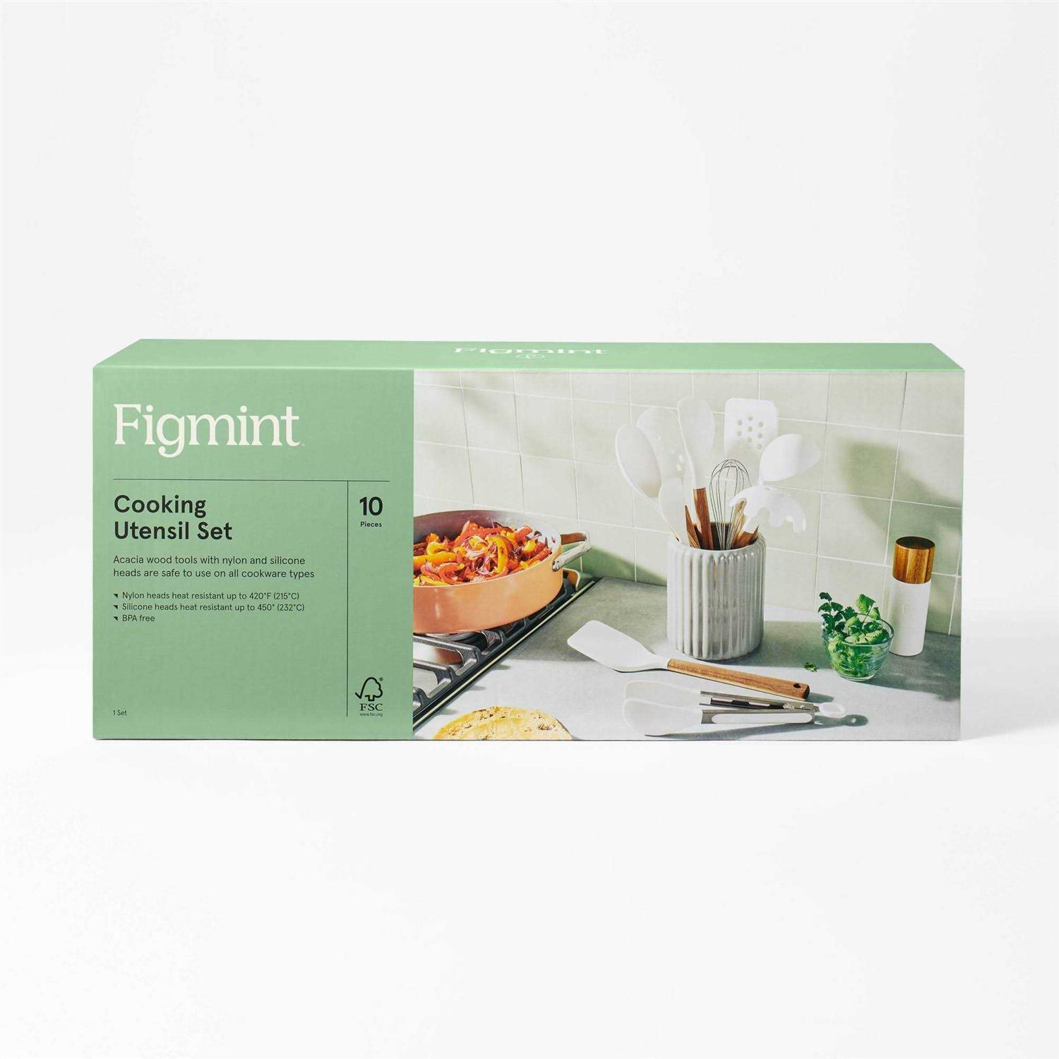 Figmint 10pc Wood/Nylon Kitchen Utensil Set Brown - Image 2