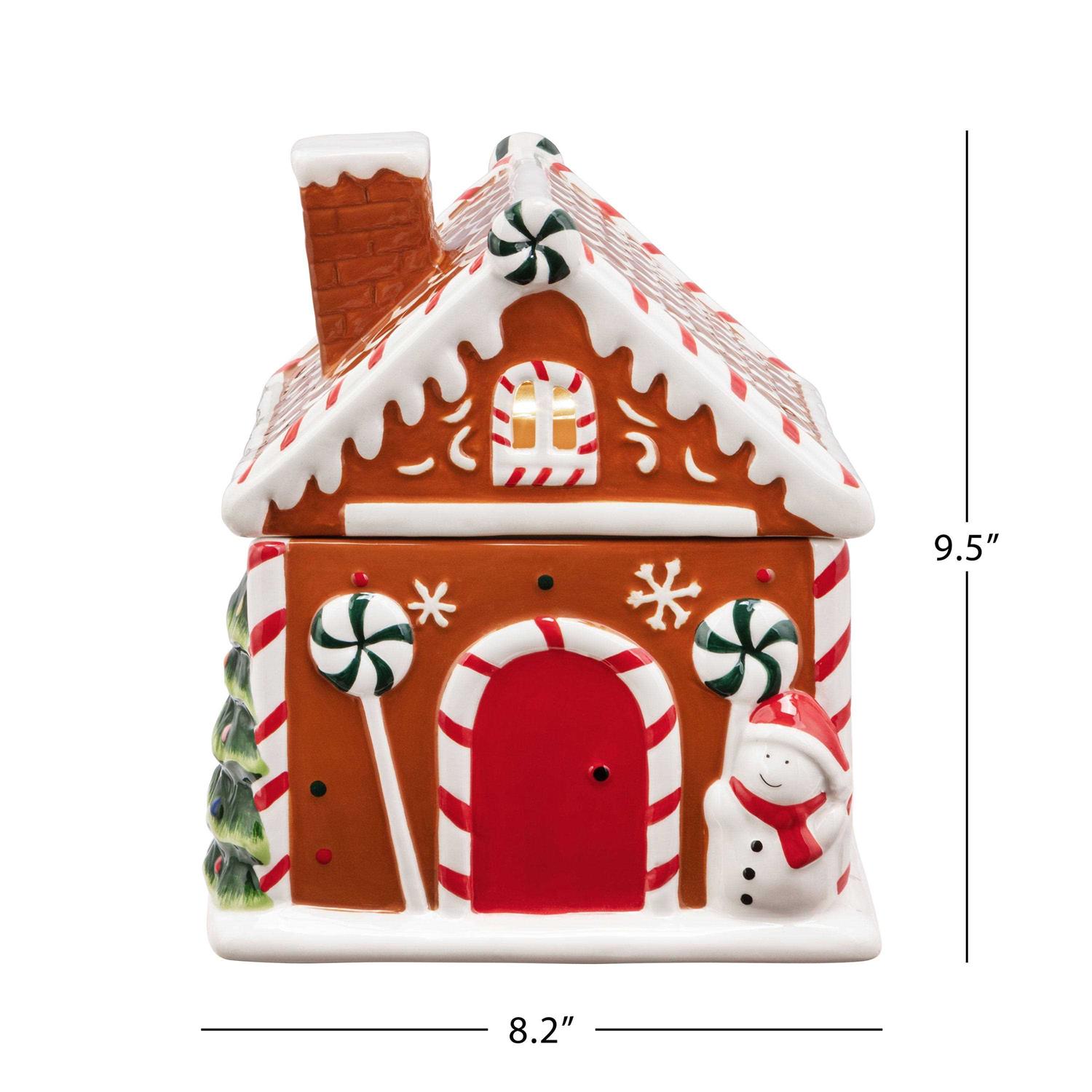 9.5 Ceramic Lit Gingerbread House Cookie Jar Mr. Christmas - Image 3