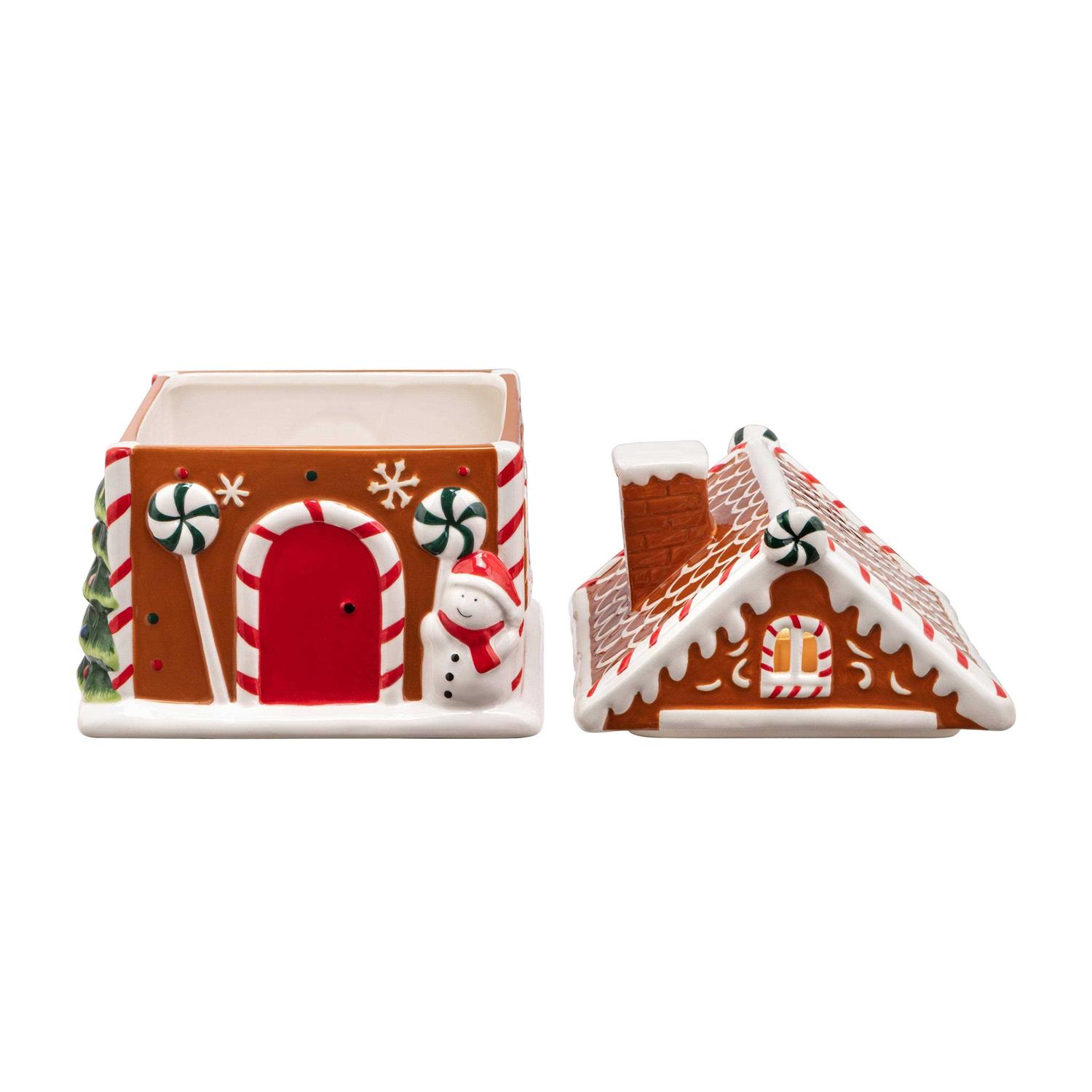 9.5 Ceramic Lit Gingerbread House Cookie Jar Mr. Christmas - Image 4