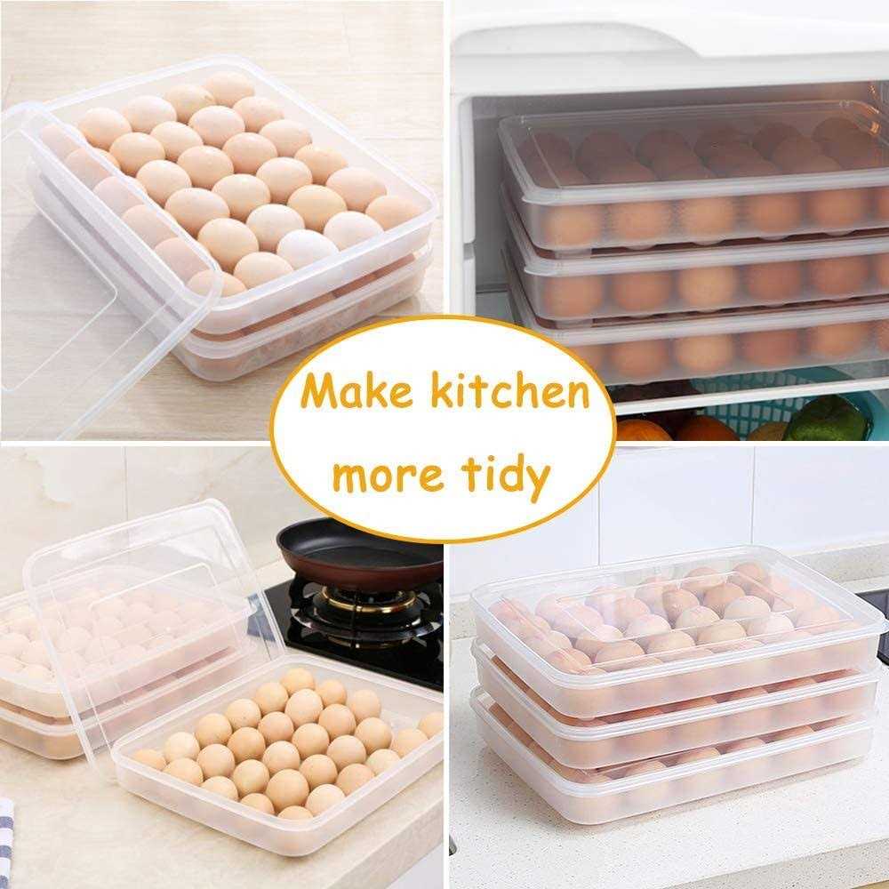Easter Covered Egg Holder for Refrigerator,30 Deviled Egg Tray with Lid,Plastic Egg Containers,Fridge Egg Dispenser Egg Storage Box - Image 4