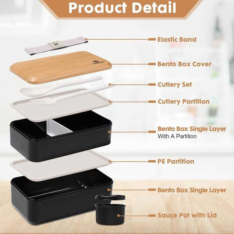 Bento Box Adult Lunch Box,Lunch Box with Compartments,Stackable Adults Bento Lunch Box,Rectangle Lunchable Food Container with Utensil Set - Image 4