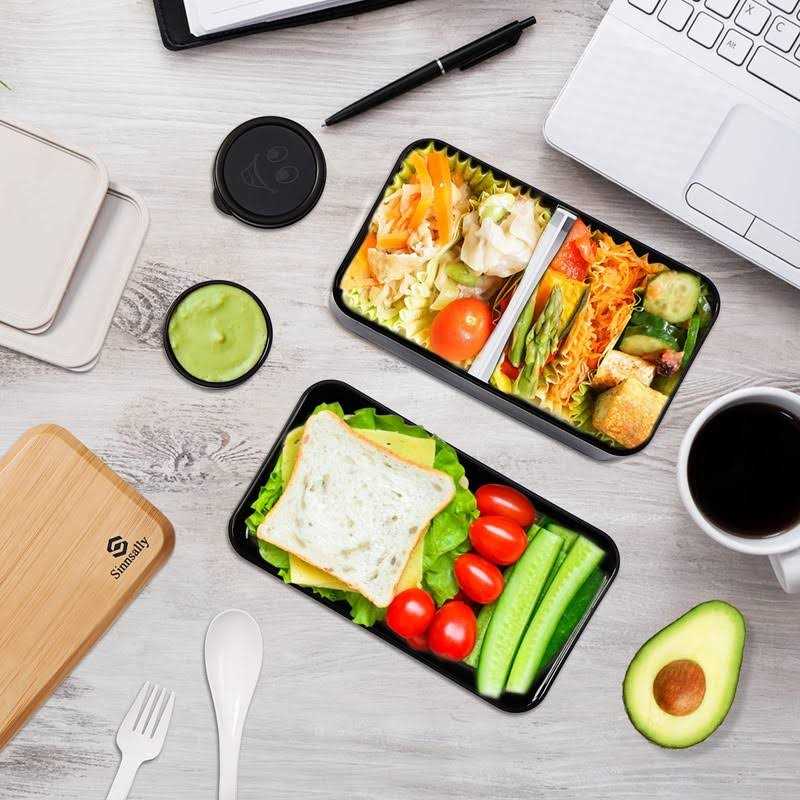 Bento Box Adult Lunch Box,Lunch Box with Compartments,Stackable Adults Bento Lunch Box,Rectangle Lunchable Food Container with Utensil Set - Image 5