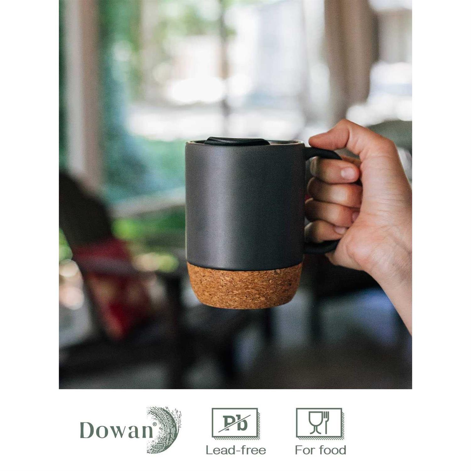 Alternative view of DOWAN Coffee Mugs, 15 oz Mug Set of 2, Large Ceramic Coffee Mug with Cork Bottom and Spill Proof Lid for Men