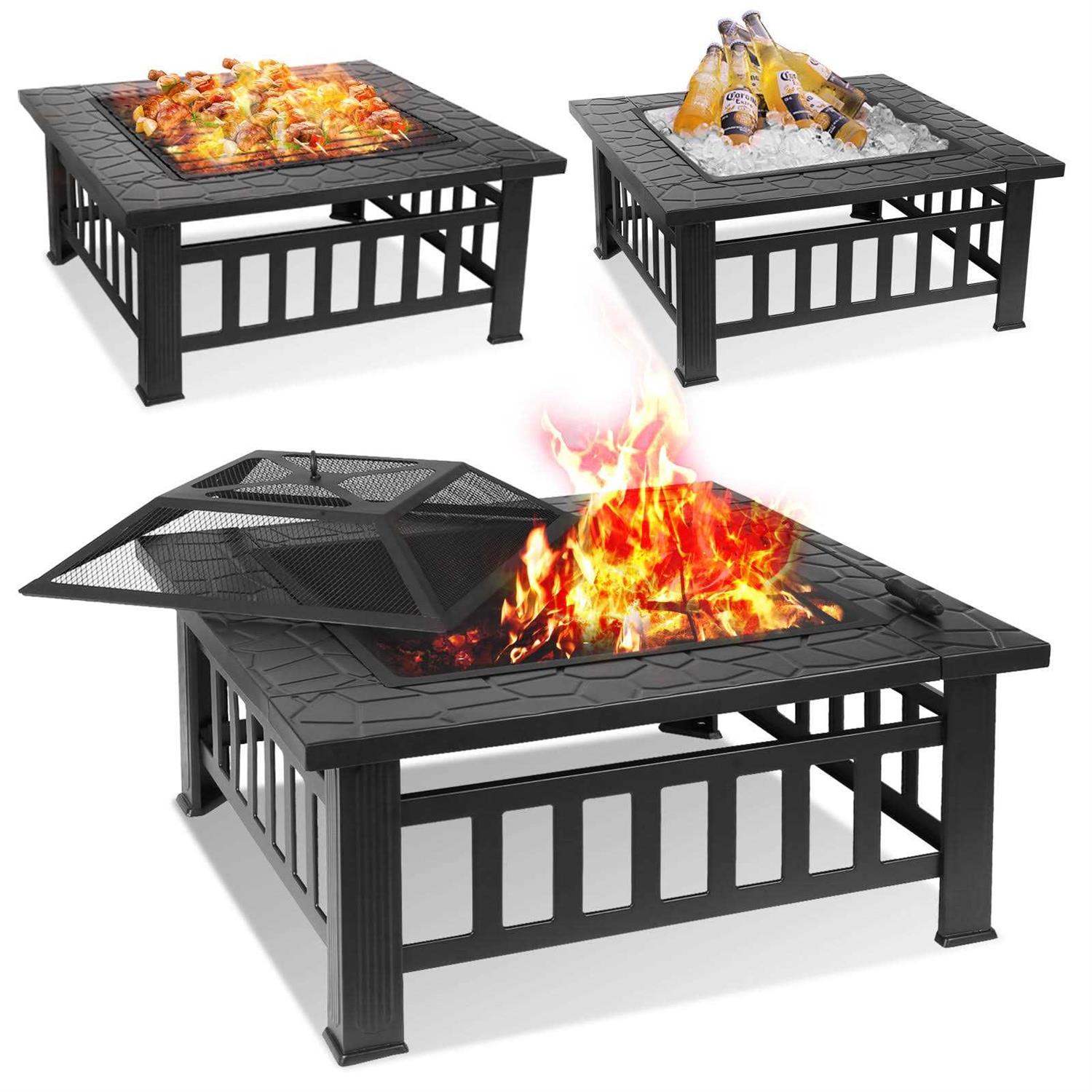 Lazy Buddy Steel Fire Pits for Outside 32'' Square Wood Burning Fire Pit Table - Image 3
