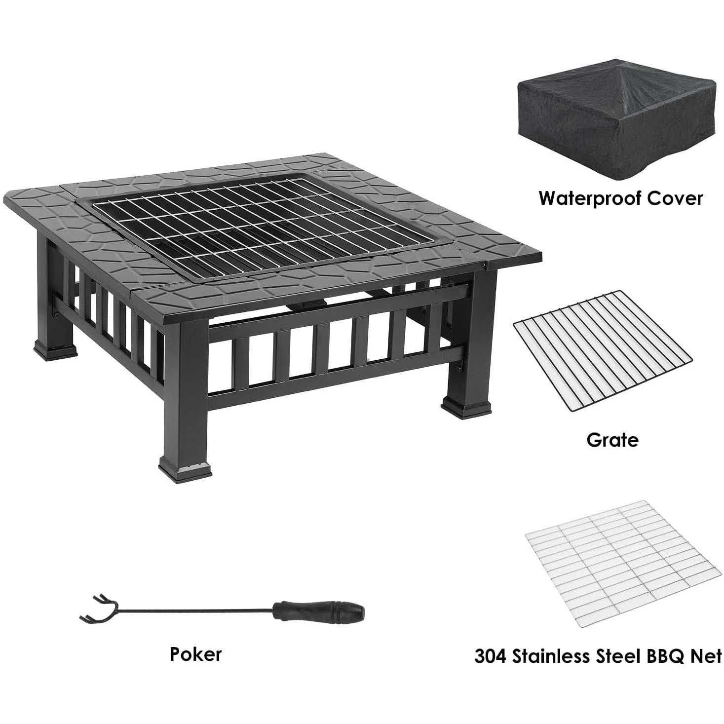 Lazy Buddy Steel Fire Pits for Outside 32'' Square Wood Burning Fire Pit Table - Image 4