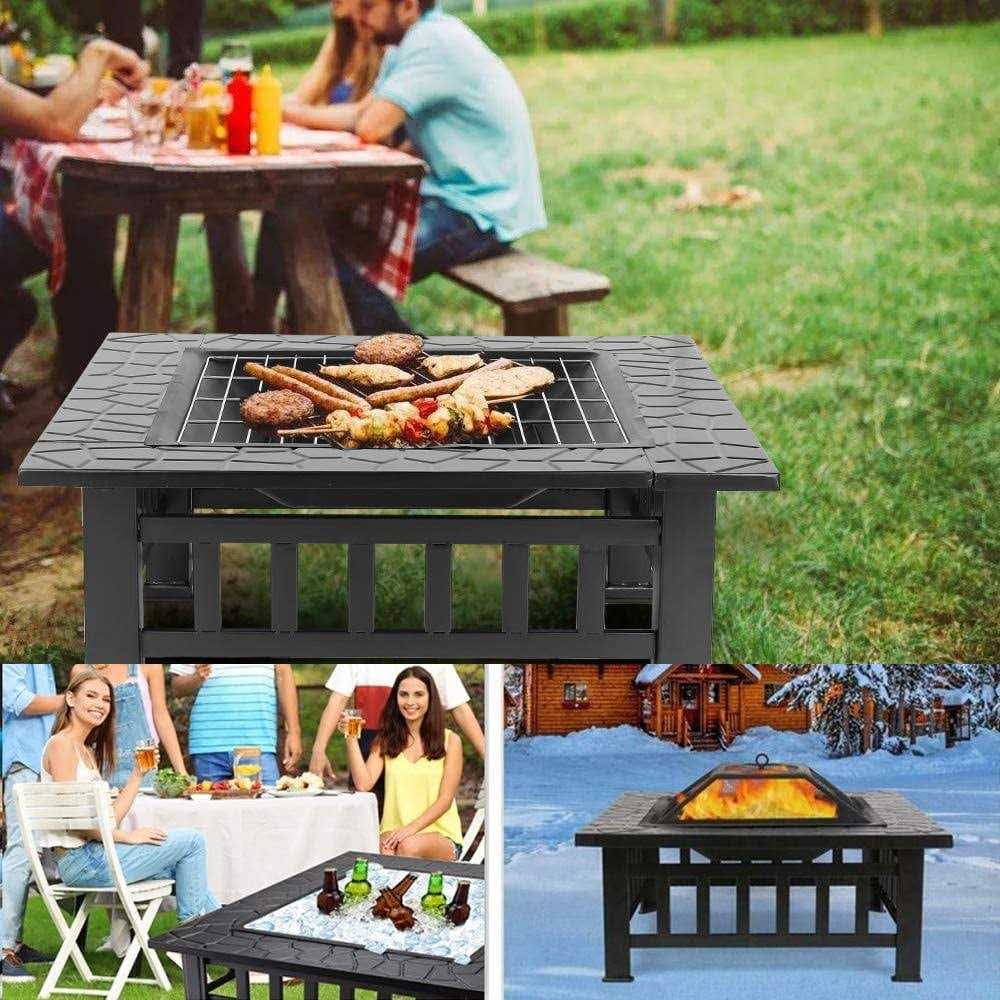 Lazy Buddy Steel Fire Pits for Outside 32'' Square Wood Burning Fire Pit Table - Image 5