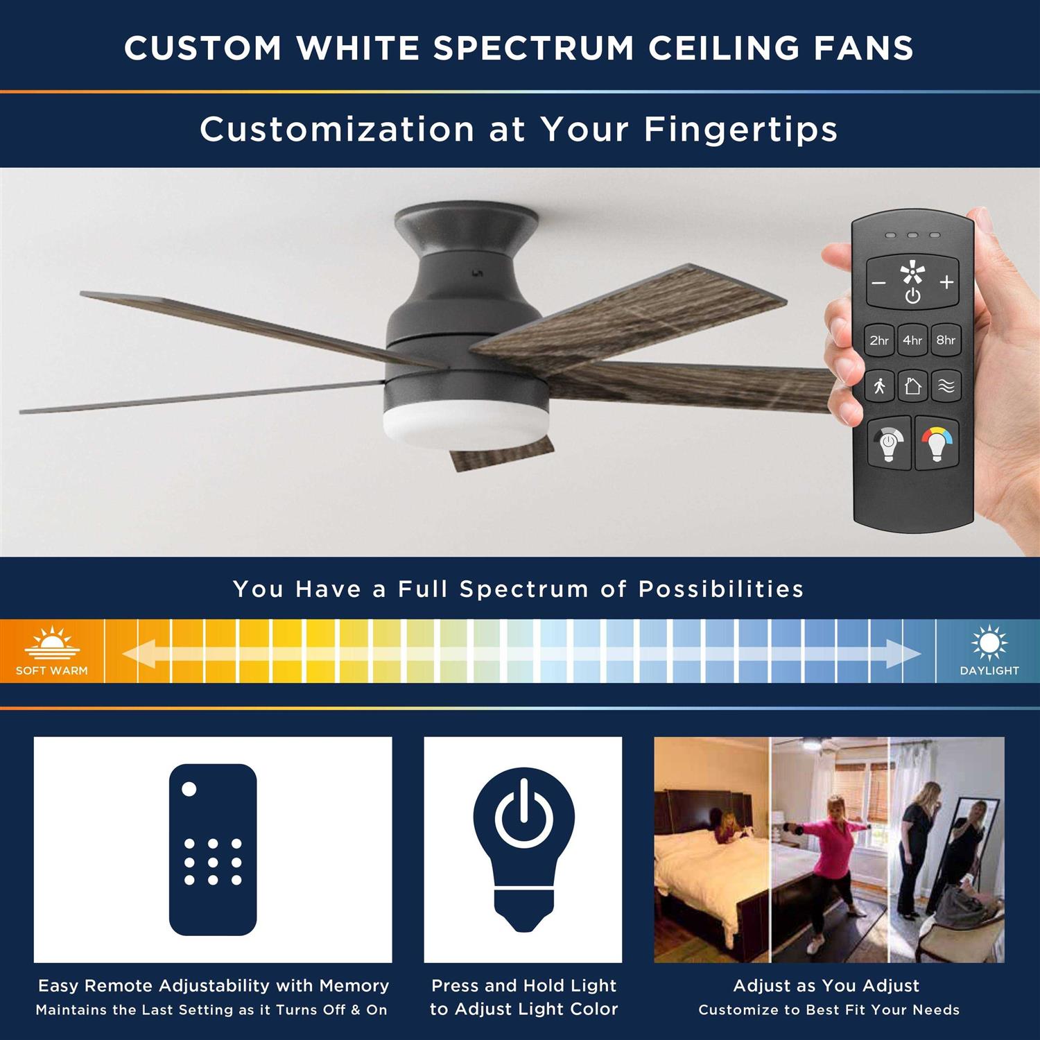 Harbor Breeze Crestwell 52 Color-changing Indoor Flush Mount Ceiling Fan with Light Remote - Image 4