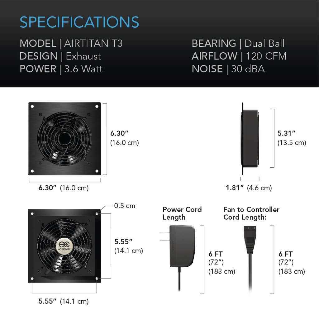 AC Infinity AIRTITAN T3 Ventilation Fan 6& with Temperature Humidity Controller - Image 5
