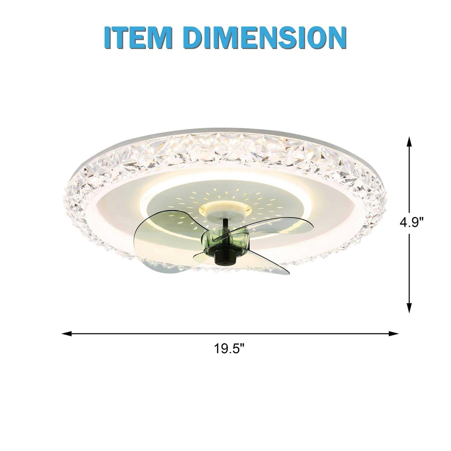 Oaks Aura 20 in. LED Indoor White Glam Crystal Low Profile Ceiling Fan with Light DC2007 - Image 2