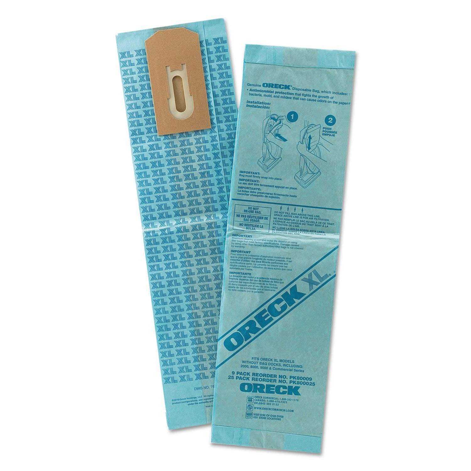 Oreck Commercial PK80009 Disposable Vacuum Bags XL Standard Filtration 9/Pack