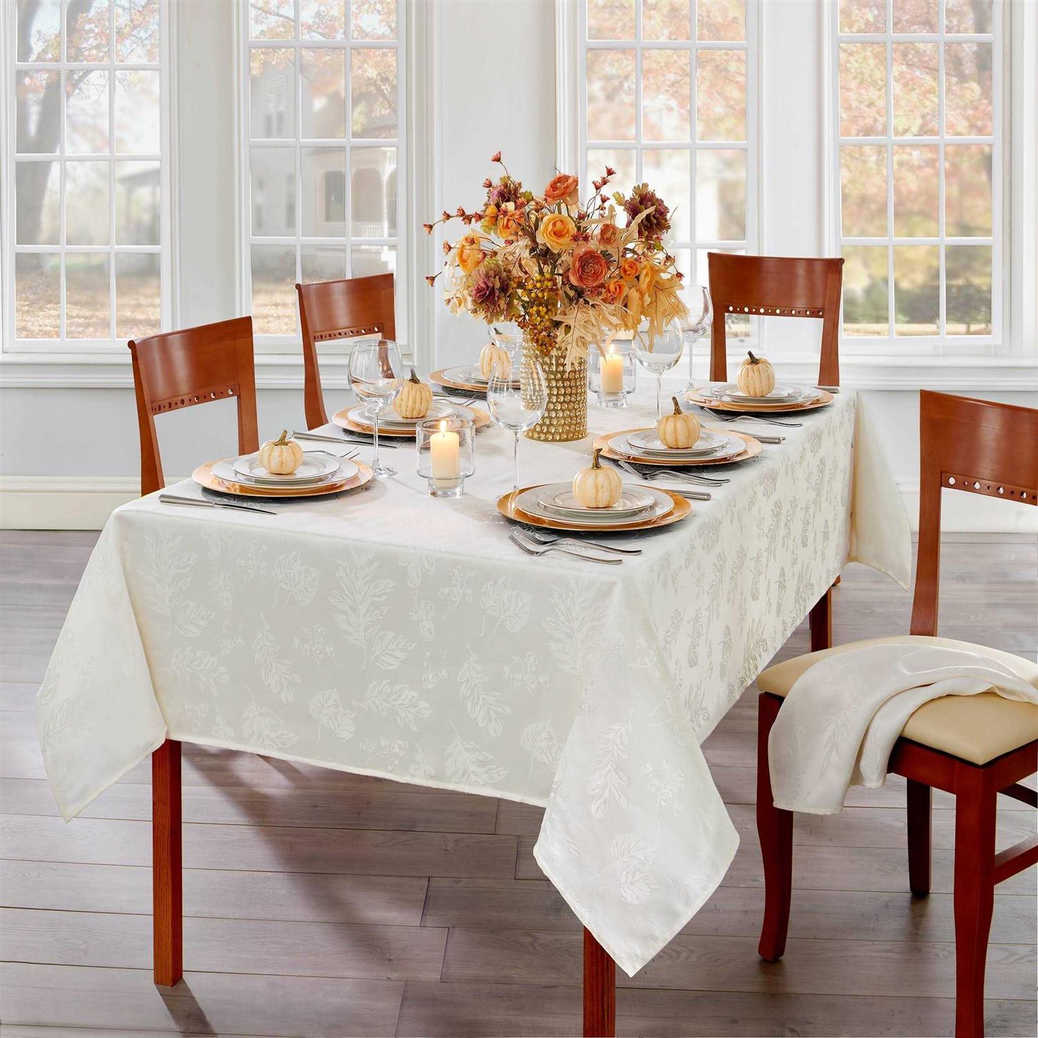 Alternative view of Elrene Elegant Woven Leaves Jacquard Damask Tablecloth