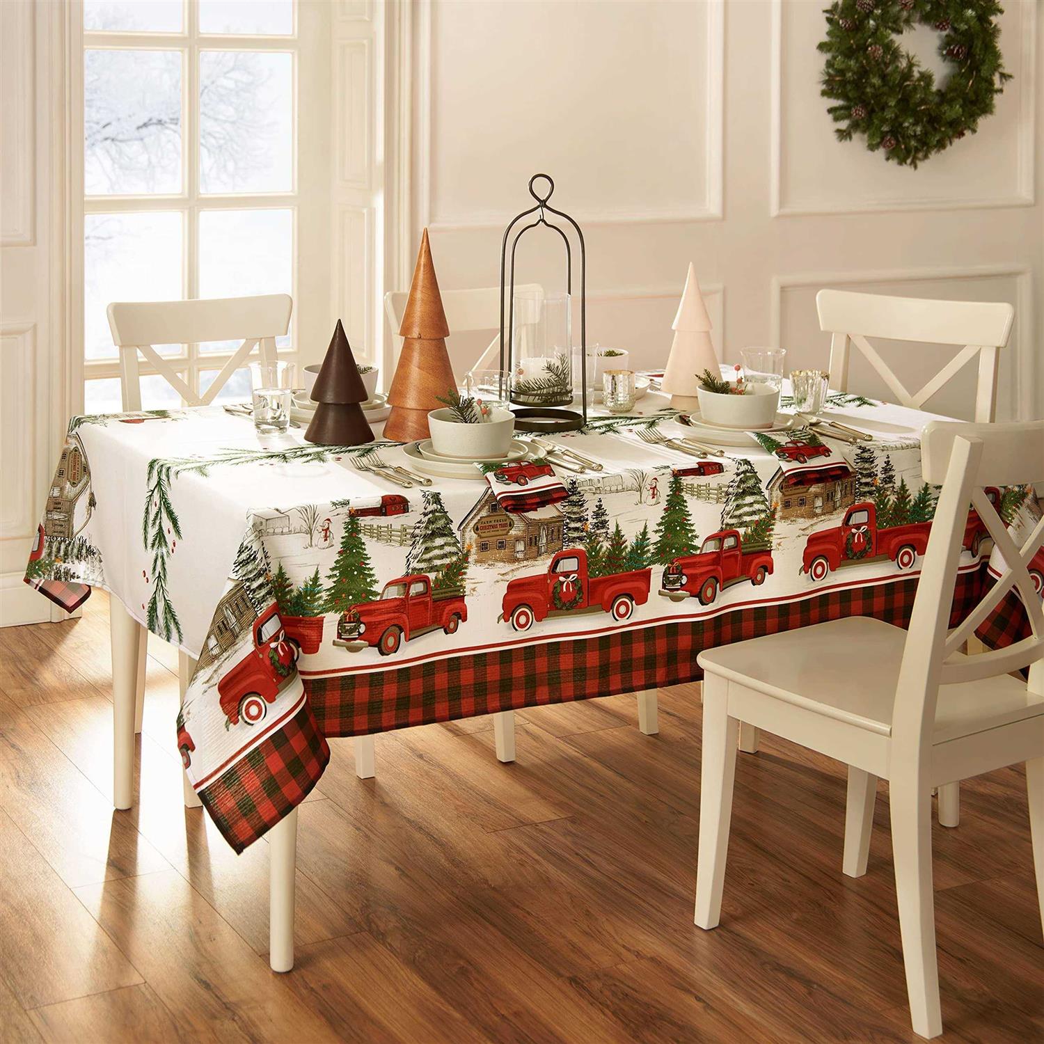 Elrene Home Fashions Vintage Christmas Tree Farm Holiday Tablecloth