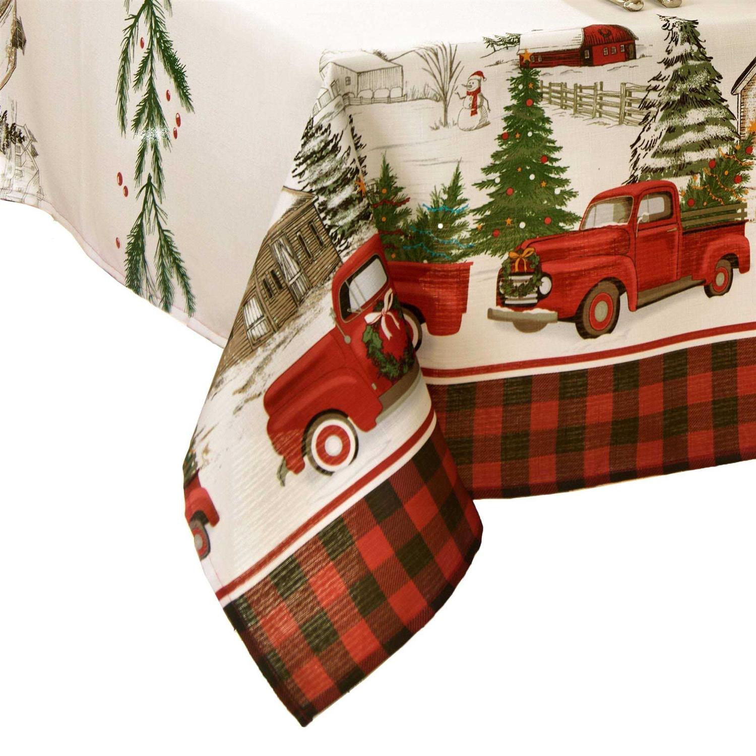 Alternative view of Elrene Home Fashions Vintage Christmas Tree Farm Holiday Tablecloth
