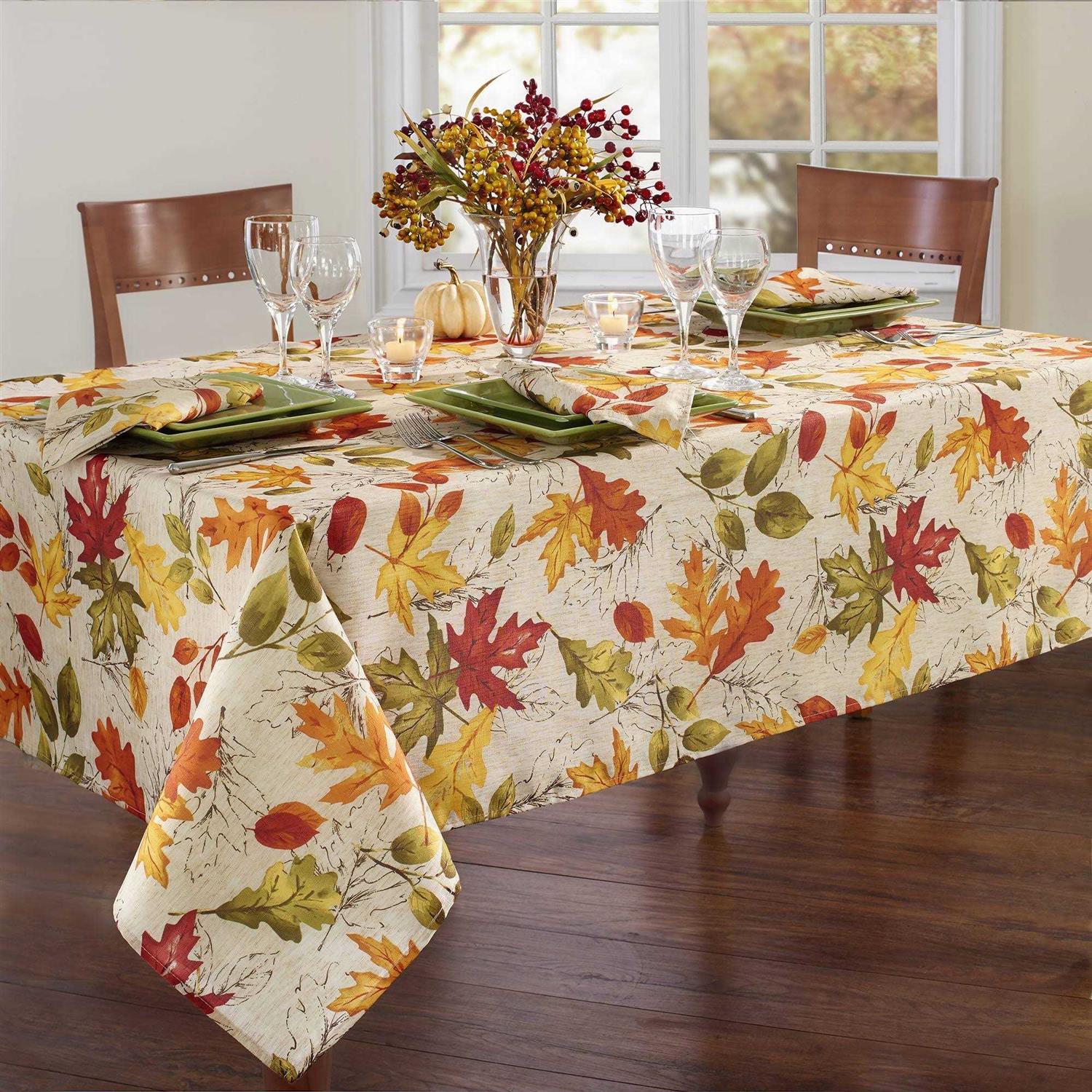 Elrene Home Fashions Autumn Leaves Fall Printed Tablecloth