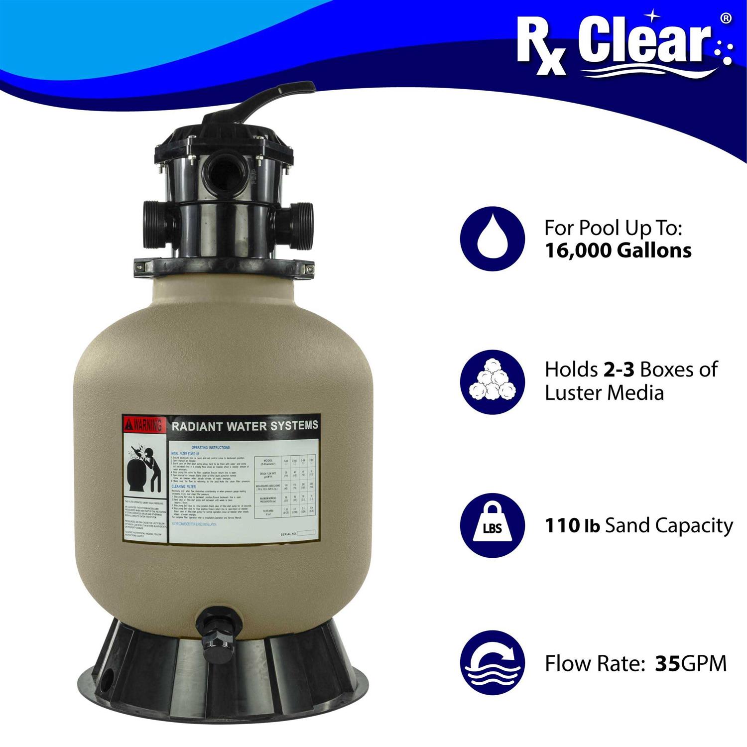 Rx Clear Radiant Above Ground Swimming Sand Filter Valve - Image 3