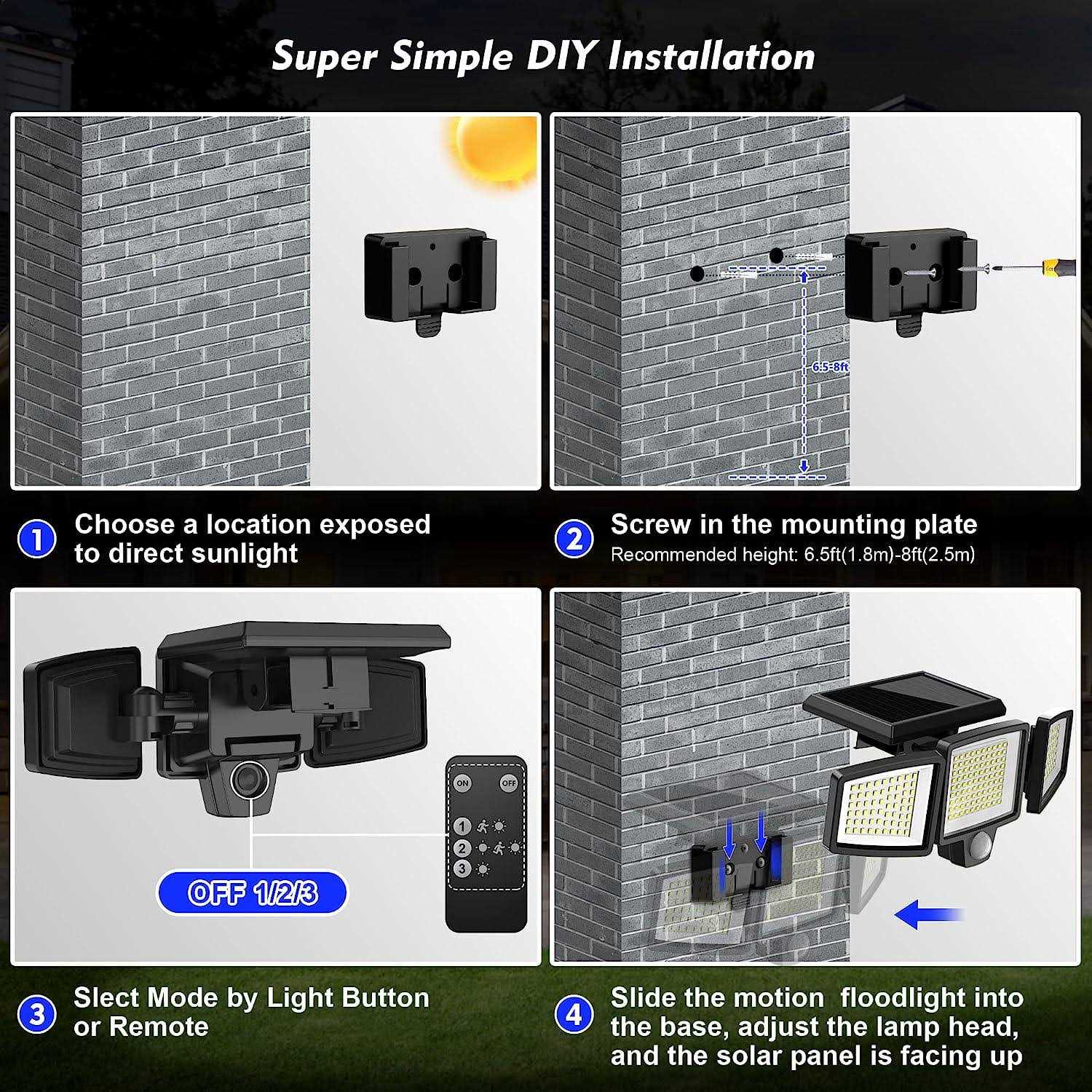 wwimy Solar Lights Outdoor 210 LED 2500LM Motion Sensor with Remote Control - Image 3