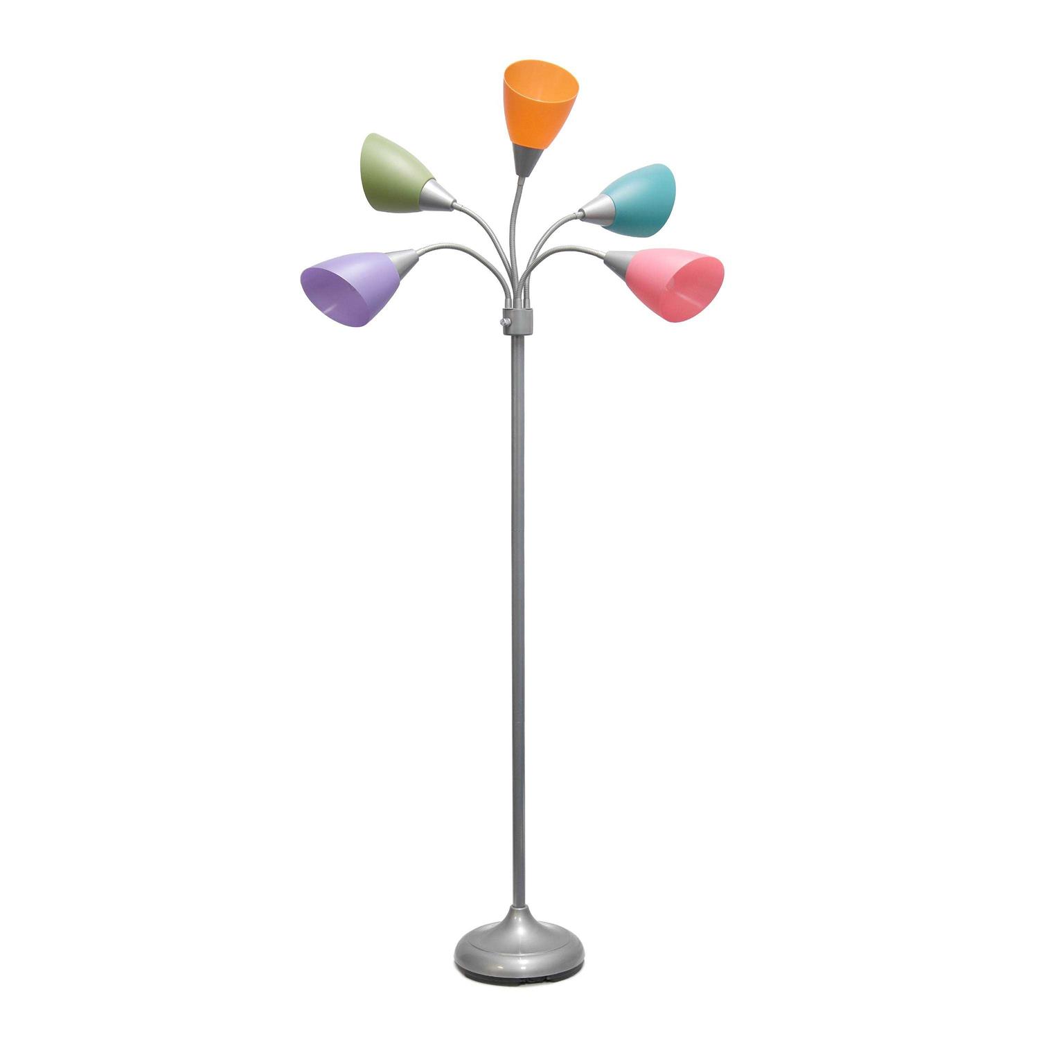 Simple Designs 5 Light Adjustable Gooseneck Silver Floor Lamp