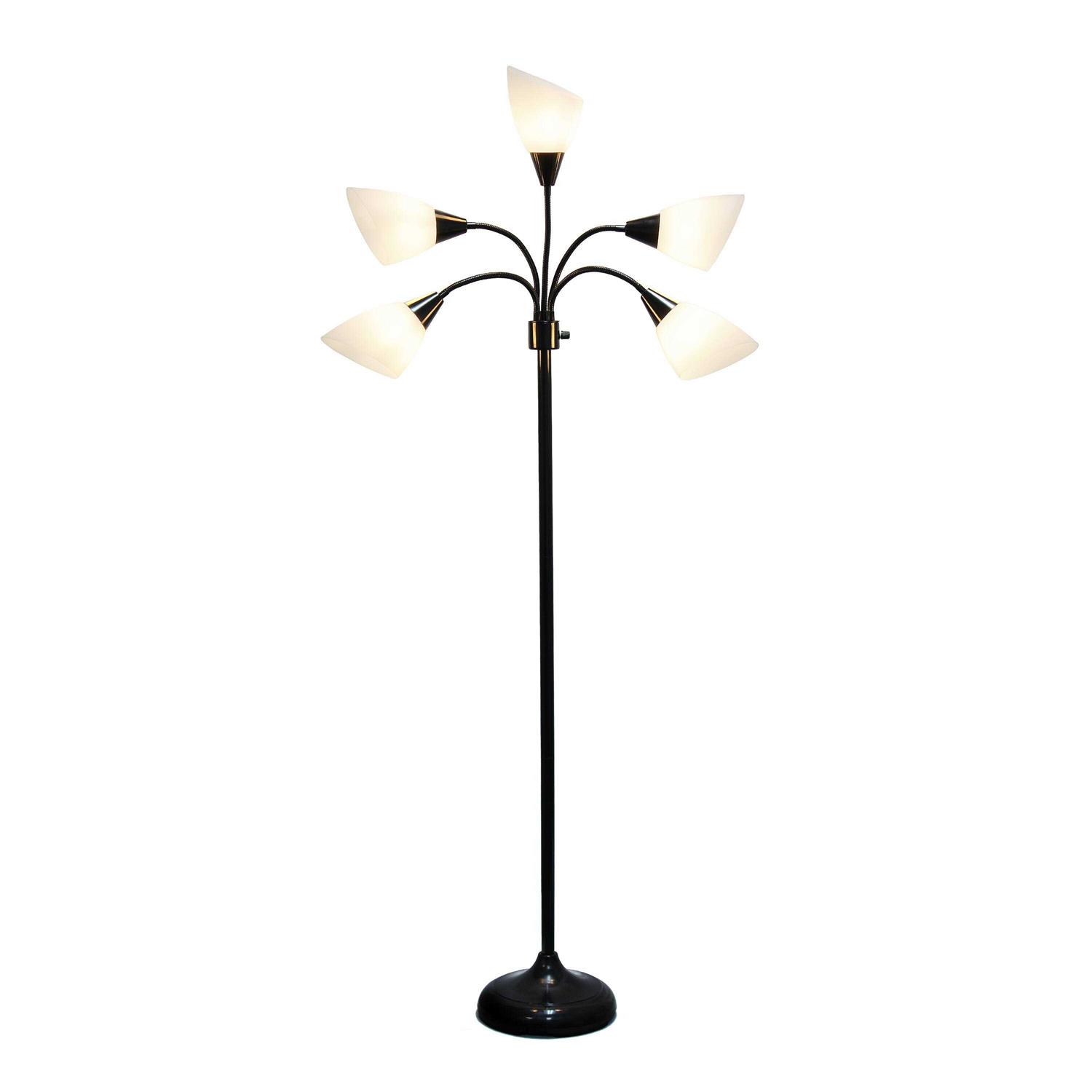 Simple Designs 5 Light Adjustable Gooseneck Silver Floor Lamp