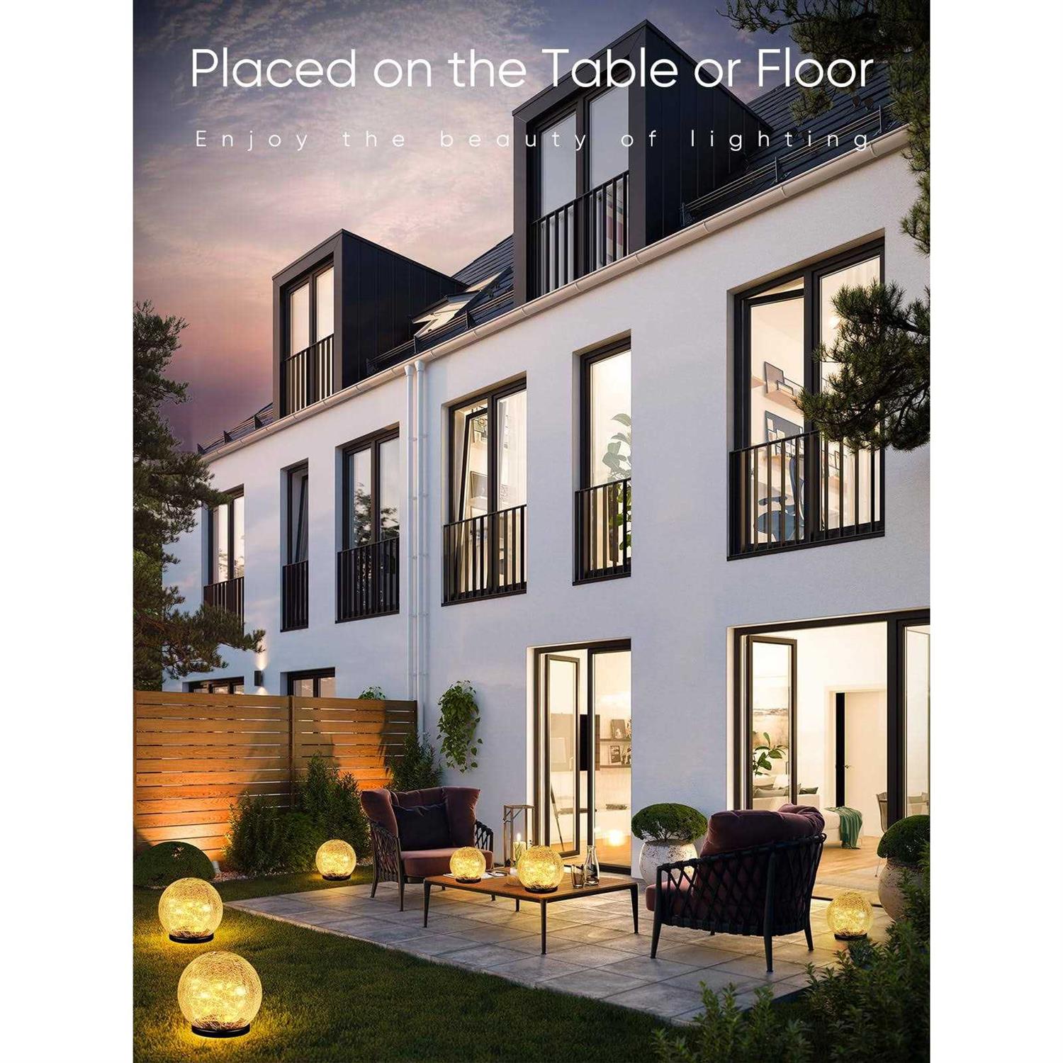 Alternative view of Coroor Garden Solar Ball Lights Outdoor Waterproof LED Cracked Glass Globe Solar Power Ground Lights for Path Yard Patio Lawn
