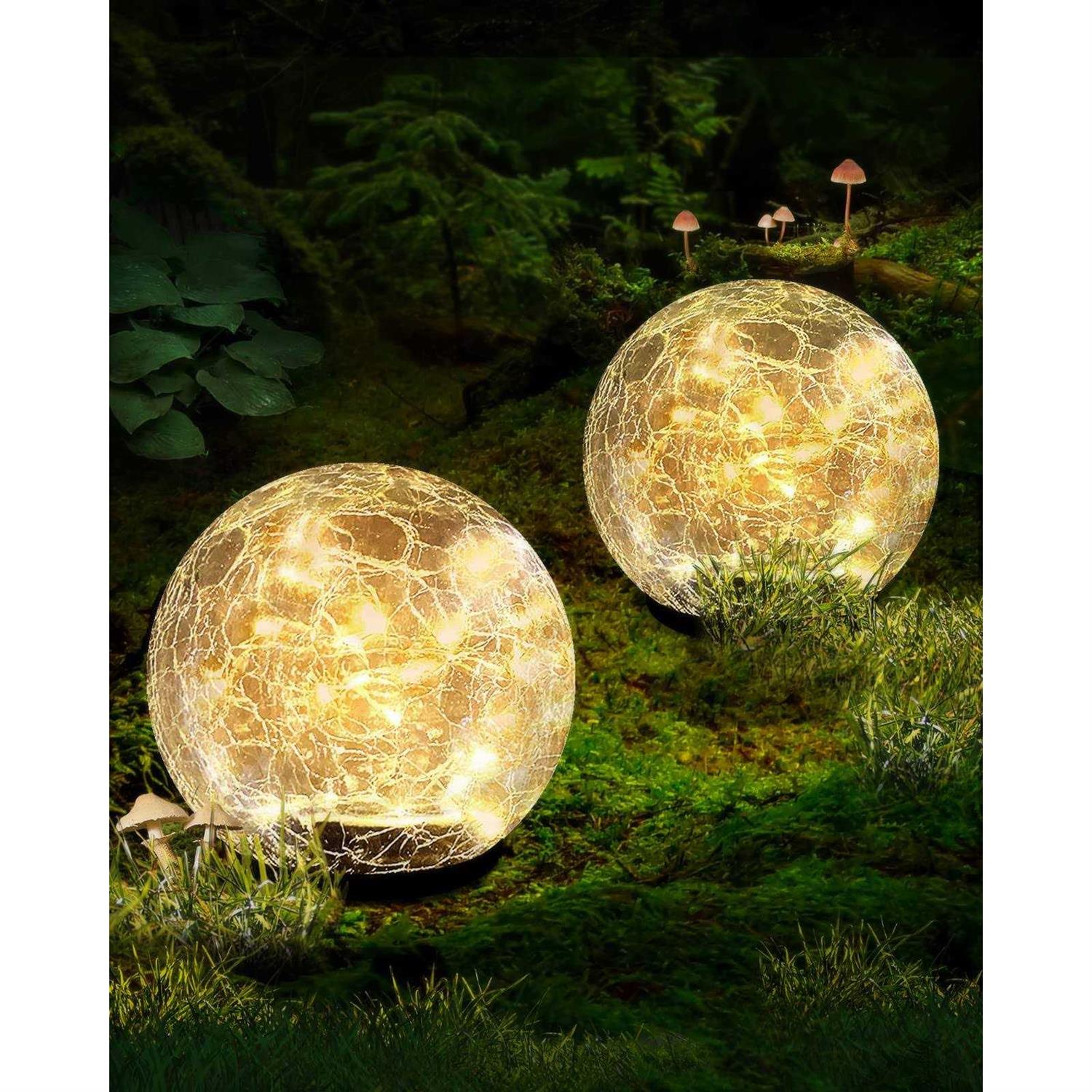 Coroor Garden Solar Ball Lights Outdoor Waterproof LED Cracked Glass Globe Solar Power Ground Lights for Path Yard Patio Lawn