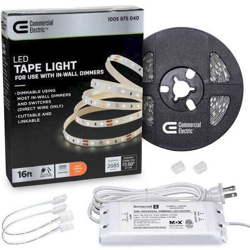 Commercial Electric 16 ft. LED AC Dimmable White Tape Light Kit Under Cabinet Light