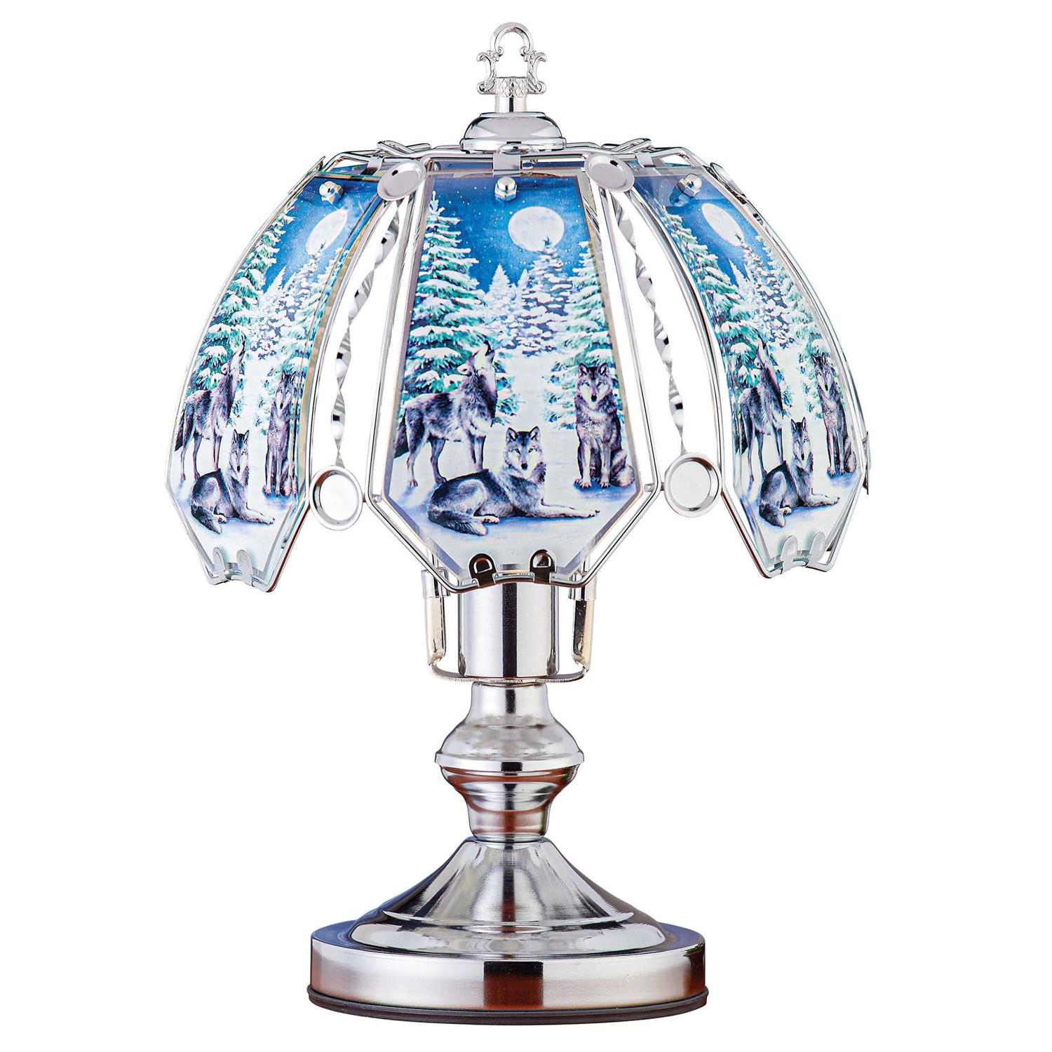 Collections Etc Majestic Winter Wolves Touch-Sensitive Table Lamp