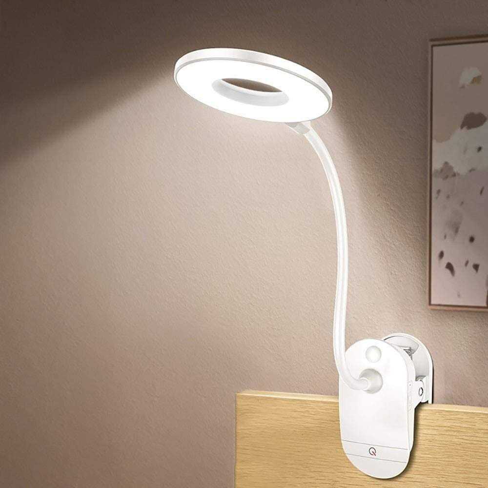 Clip on Lamp,Battery Powered Reading Lamp,Clip on Light for Bed Clip on Battery Light with 3 Brightness Level,USB Rechargeable