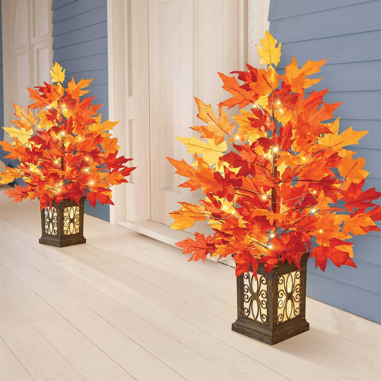 Collections Etc Solar LED Lighted Autumn Maple Tree with Vase