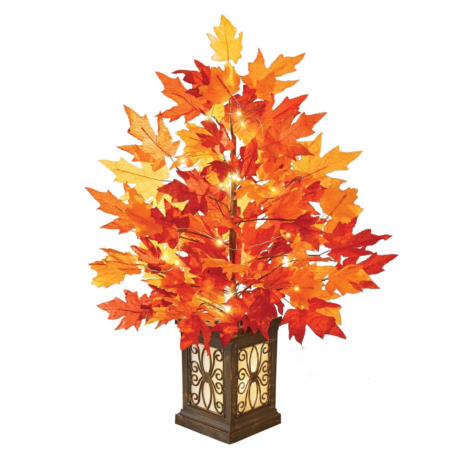 Alternative view of Collections Etc Solar LED Lighted Autumn Maple Tree with Vase