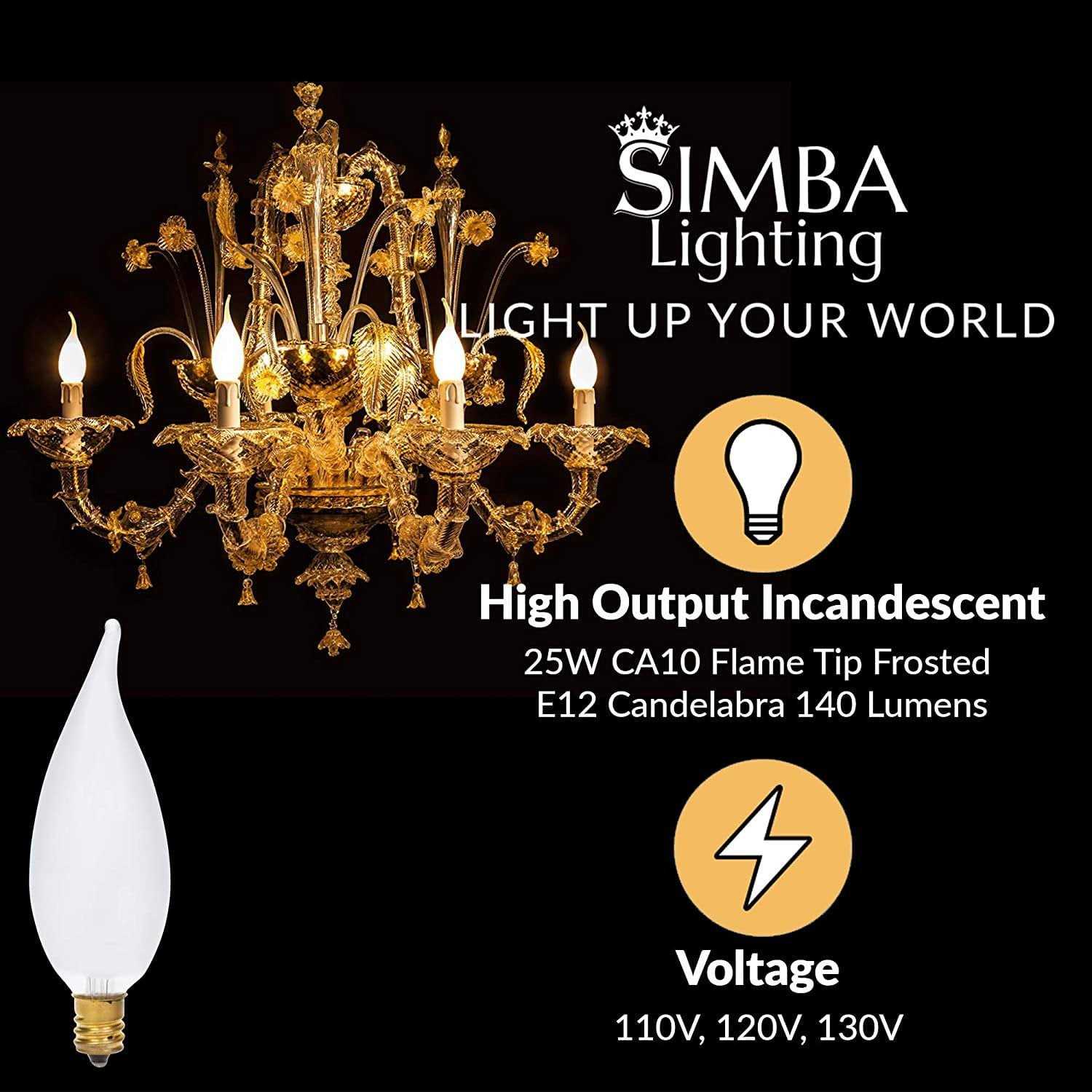 Alternative view of Simba Lighting Candelabra Flame Tip Frosted Ca10 25W E12 Base Light Bulbs 120v Warm