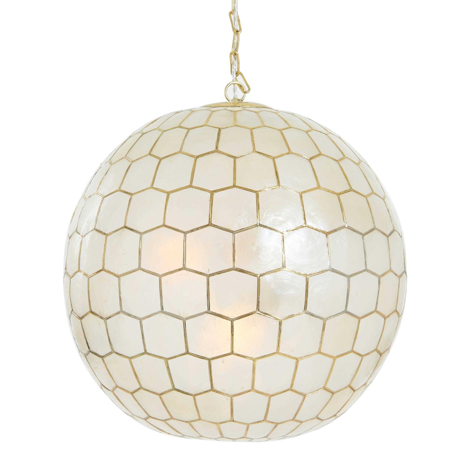 Creative Co-Op Capiz Honeycomb Globe Pendant Light Capiz White Seashells with Antique