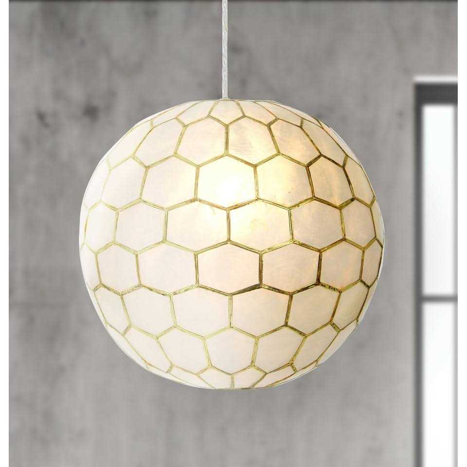 Alternative view of Creative Co-Op Capiz Honeycomb Globe Pendant Light Capiz White Seashells with Antique