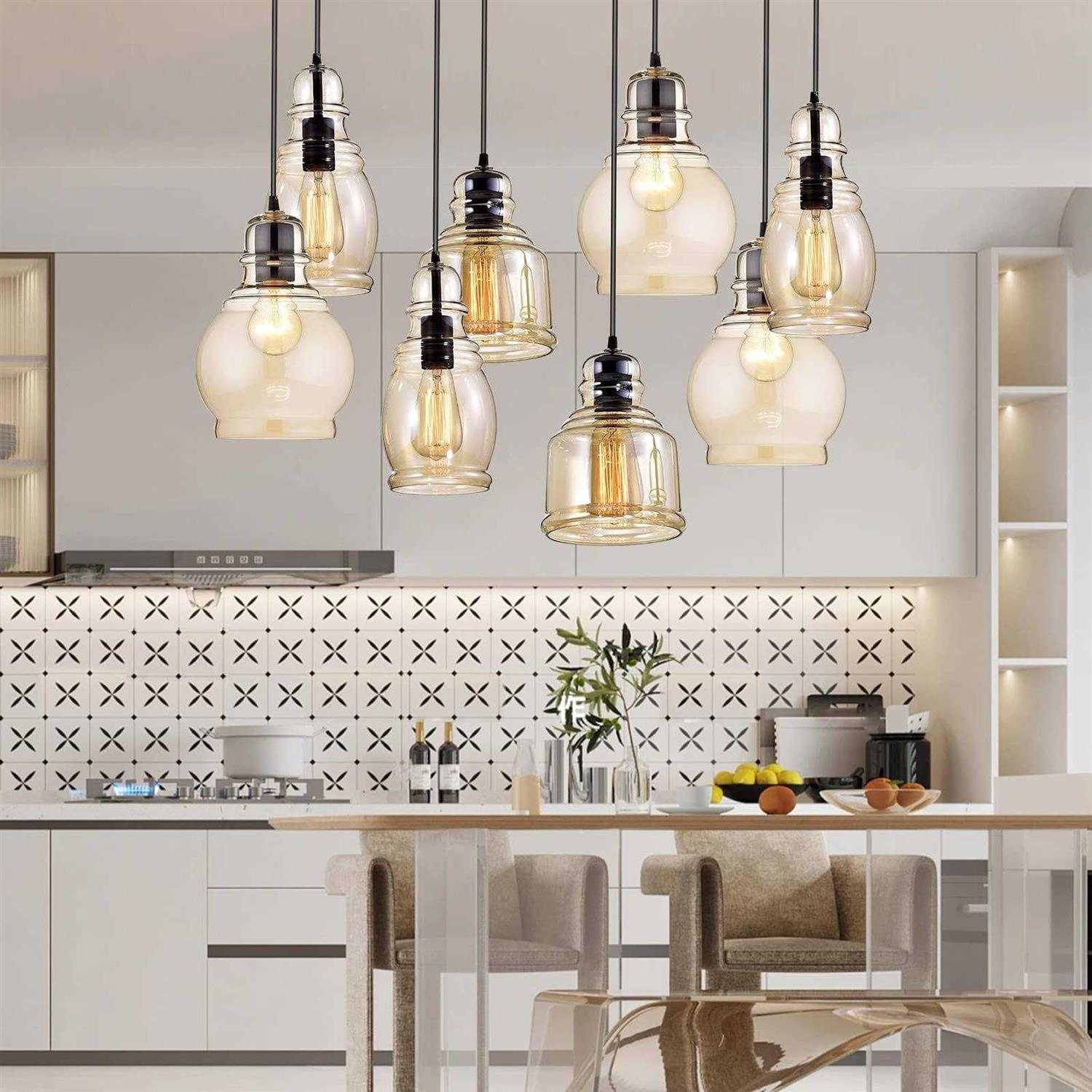 Alternative view of CYUNCLE Vintage Kitchen Chandelier 8-Lights Island Cognac Glass Cluster Pendant Chandelier