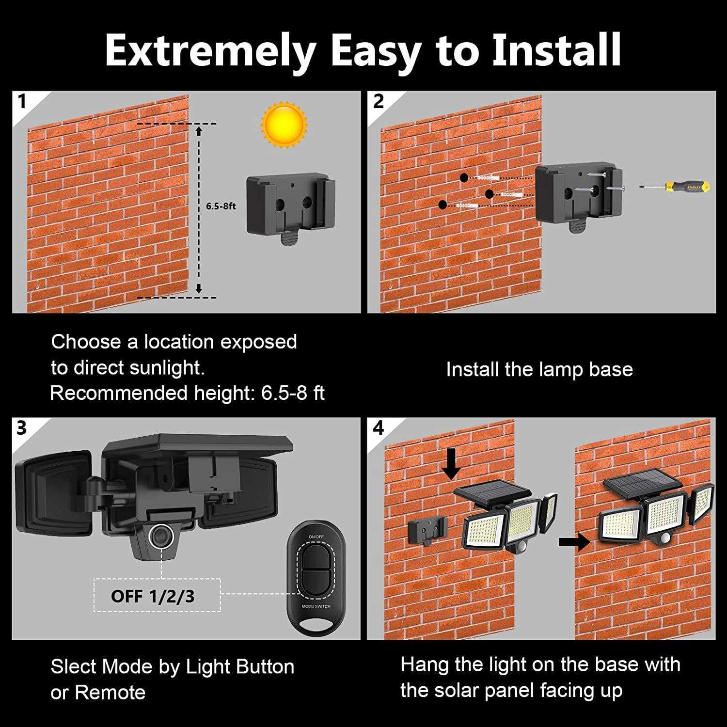 Szrsth Solar Lights Outdoor Waterproof Motion Sensor Security Lights with Wireless Remote Control - Image 5