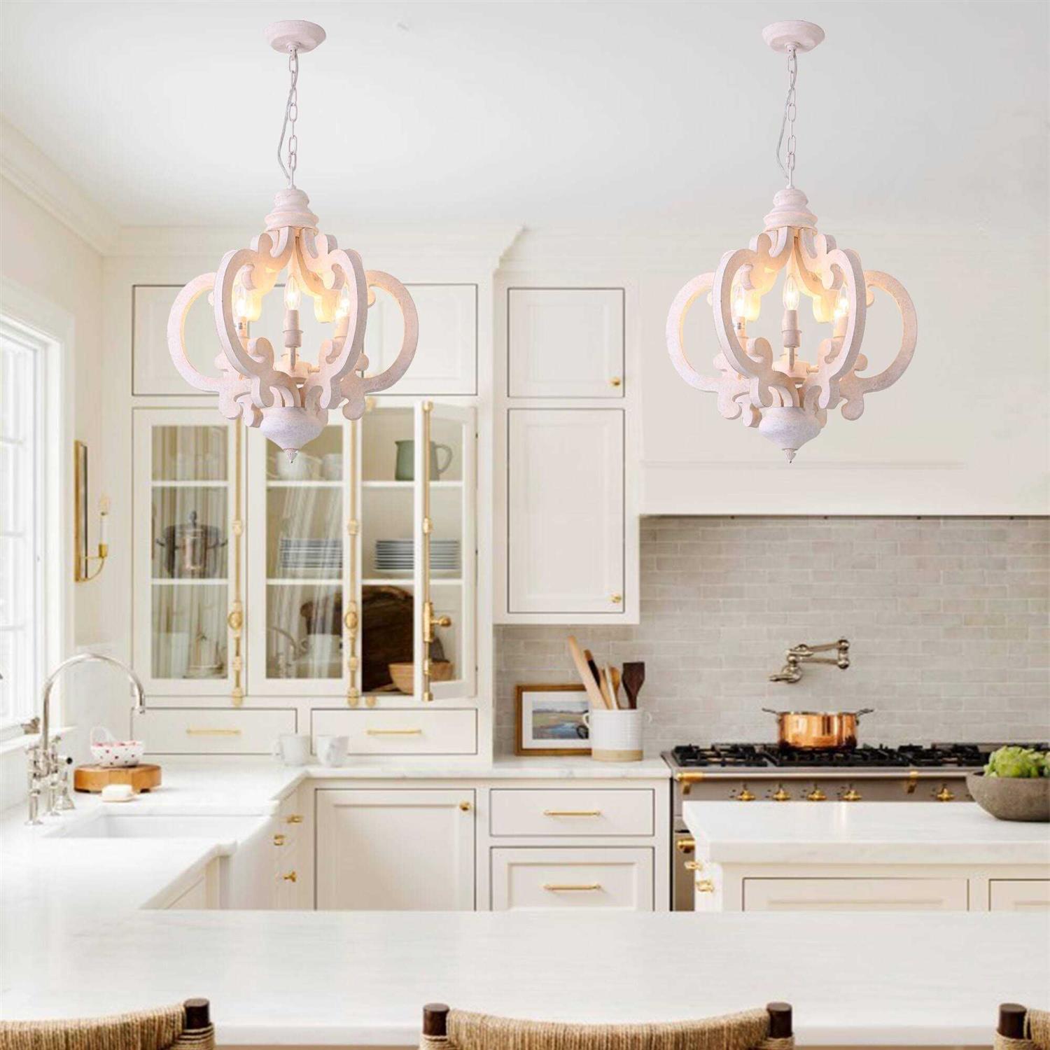 Alternative view of Cusp Barn Modern Farmhouse 6-Light Wood Chandelier Cottage Chic Pendant Light Rustic Coastal Ceiling Light for Kitchen