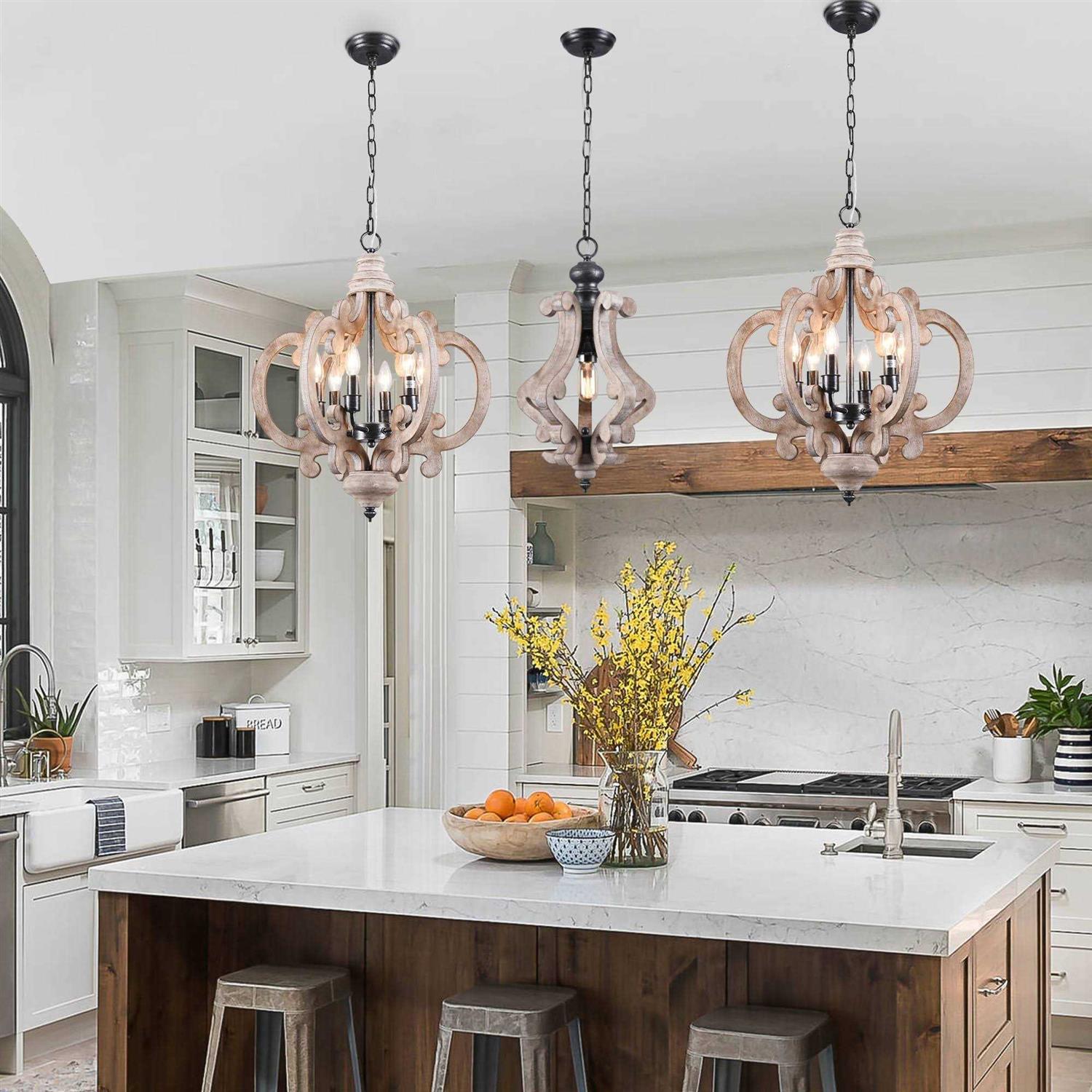 Cusp Barn Modern Farmhouse 6-Light Wood Chandelier Cottage Chic Pendant Light Rustic Coastal Ceiling Light for Kitchen