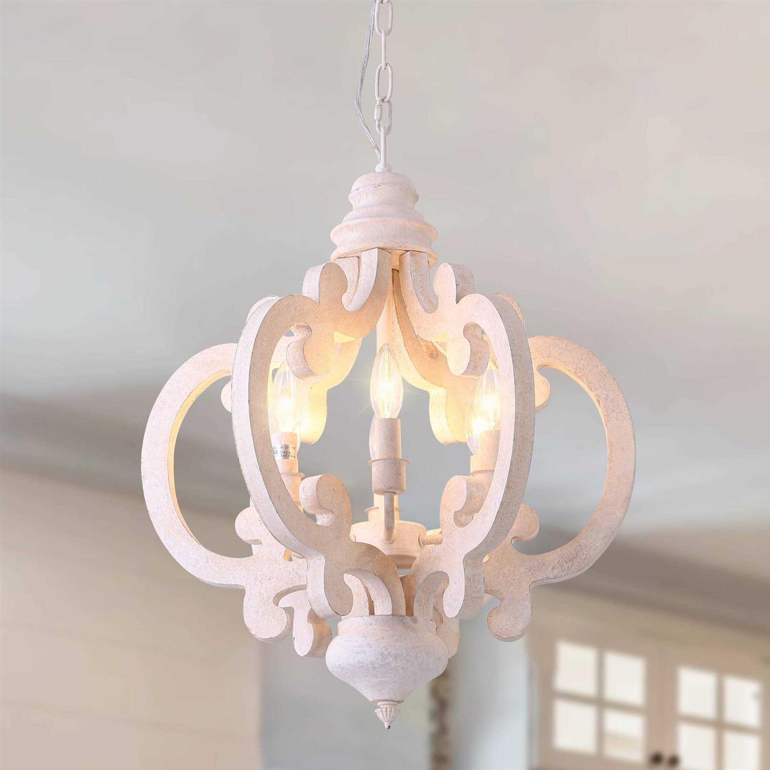 Cusp Barn Modern Farmhouse 6-Light Wood Chandelier Cottage Chic Pendant Light Rustic Coastal Ceiling Light for Kitchen