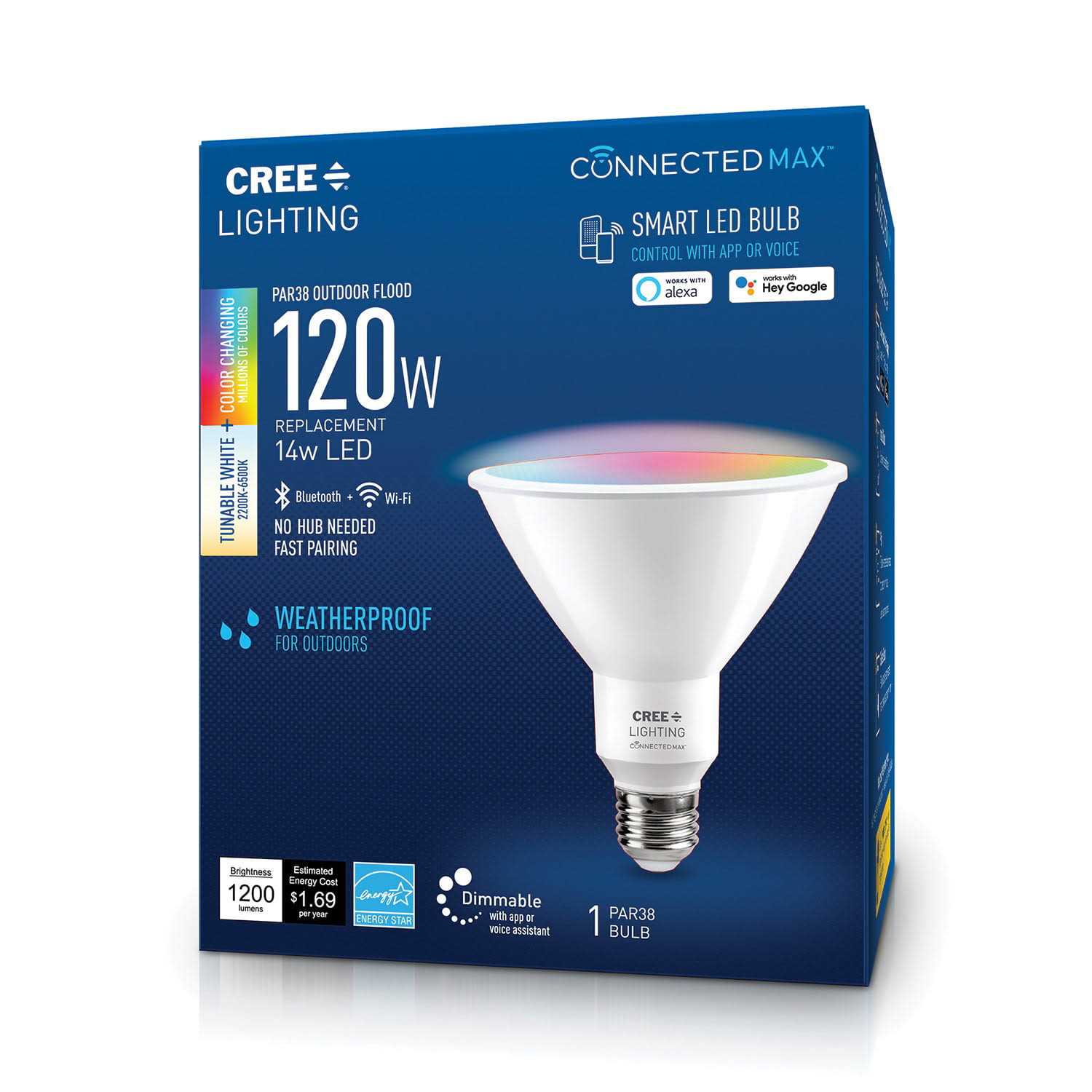 Alternative view of Cree Lighting Connected Max Smart LED Bulb Par38 Outdoor Flood Tunable White + Color Changing CMPAR38-120W-AL-9ACK