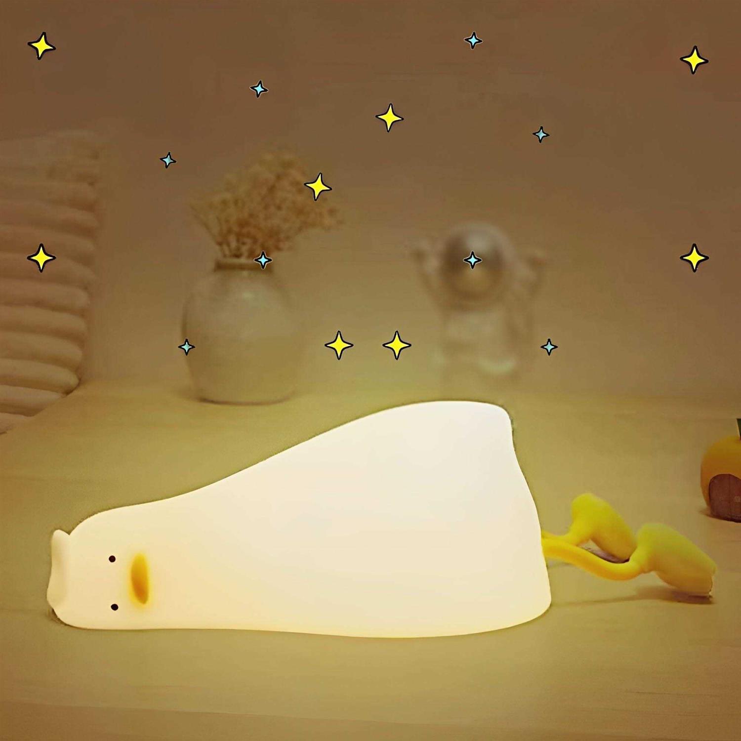 Crtivetoys Cute Lying Flat Duck Night Light for Kids,Three Level Dimmable Touch Control LED Silicone Duck Lamp