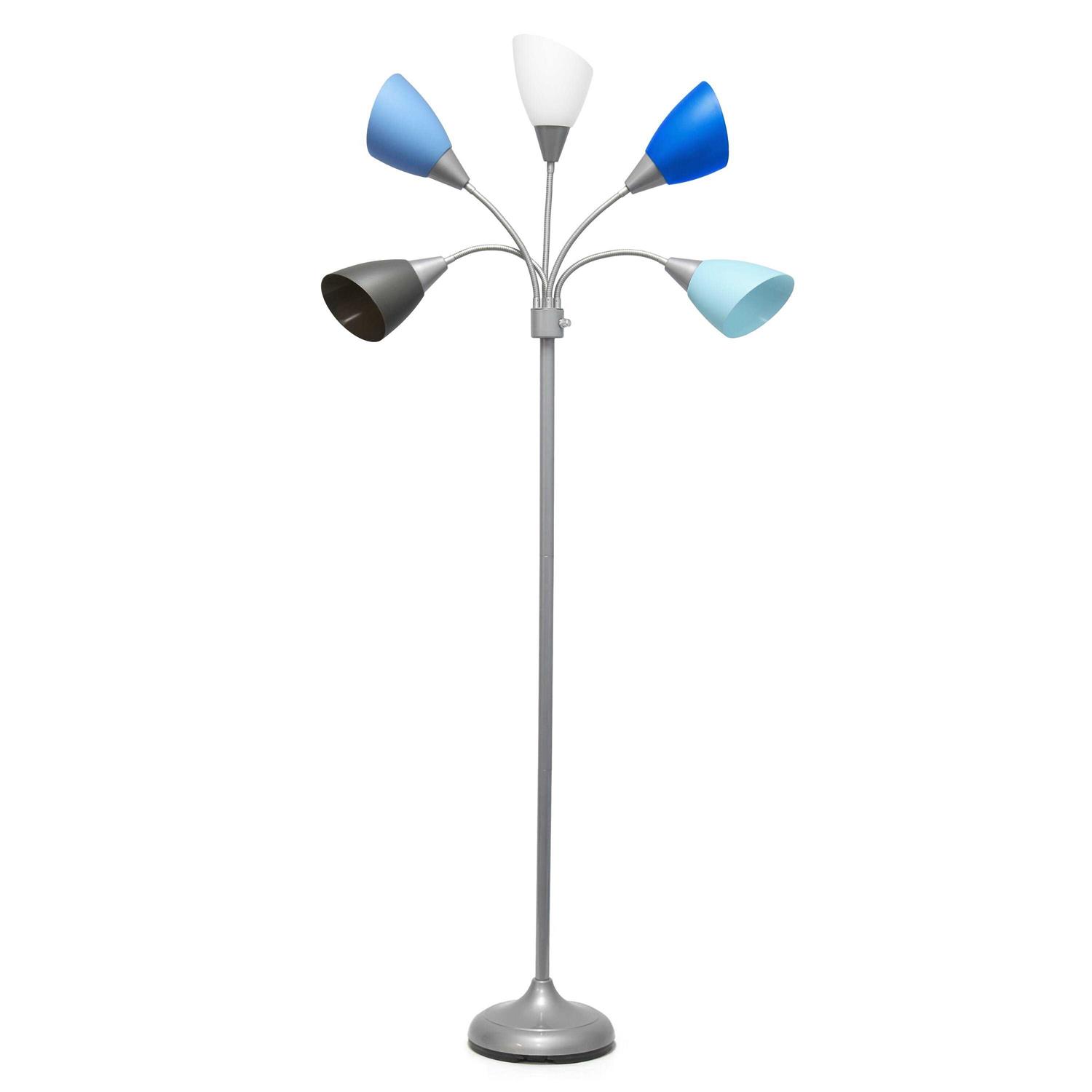 Simple Designs 67 Contemporary Multi Head Medusa 5 Light Adjustable Gooseneck Silver Floor Lamp with Blue