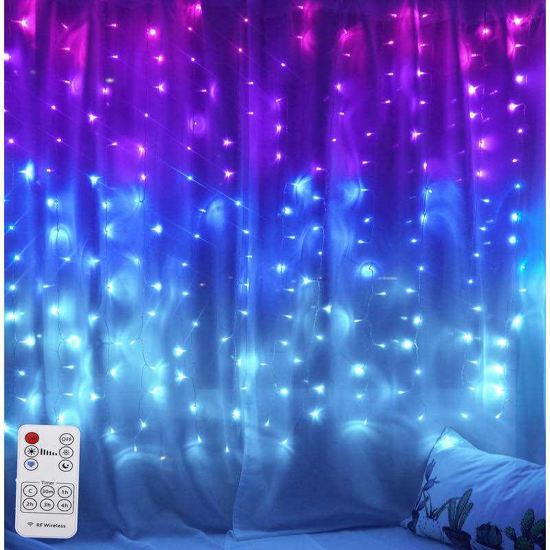 Curtain Lights Purple Pink Teal Blue Ombre Fairy Lights with Remote