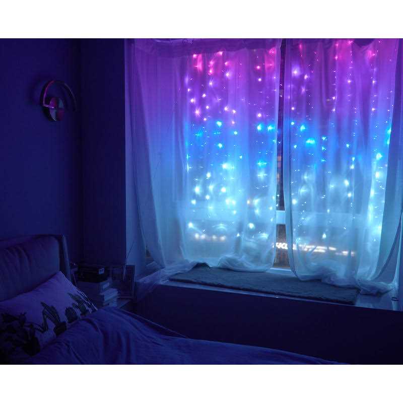Alternative view of Curtain Lights Purple Pink Teal Blue Ombre Fairy Lights with Remote