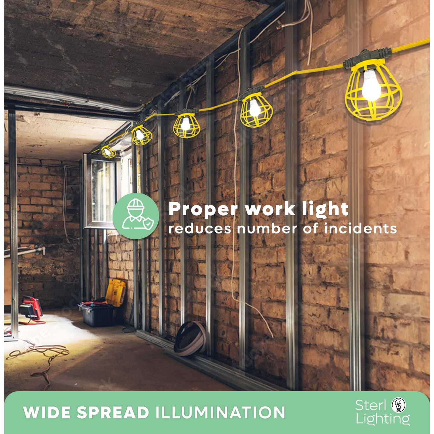 Sterl Lighting 100FT Construction String Lights 10 Sockets E26 Base 100W - Image 2