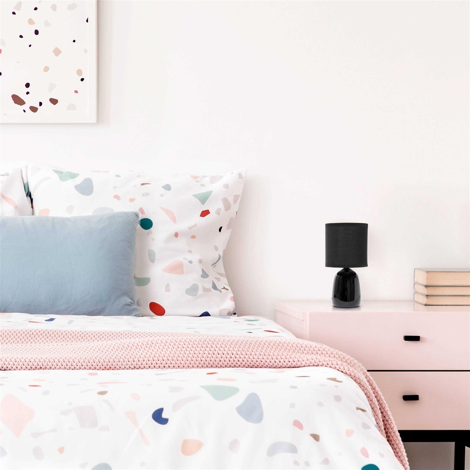 Alternative view of Simple Designs 10.04 Tall Traditional Ceramic Thimble Base Bedside Table Desk Lamp with Matching Fabric Shade