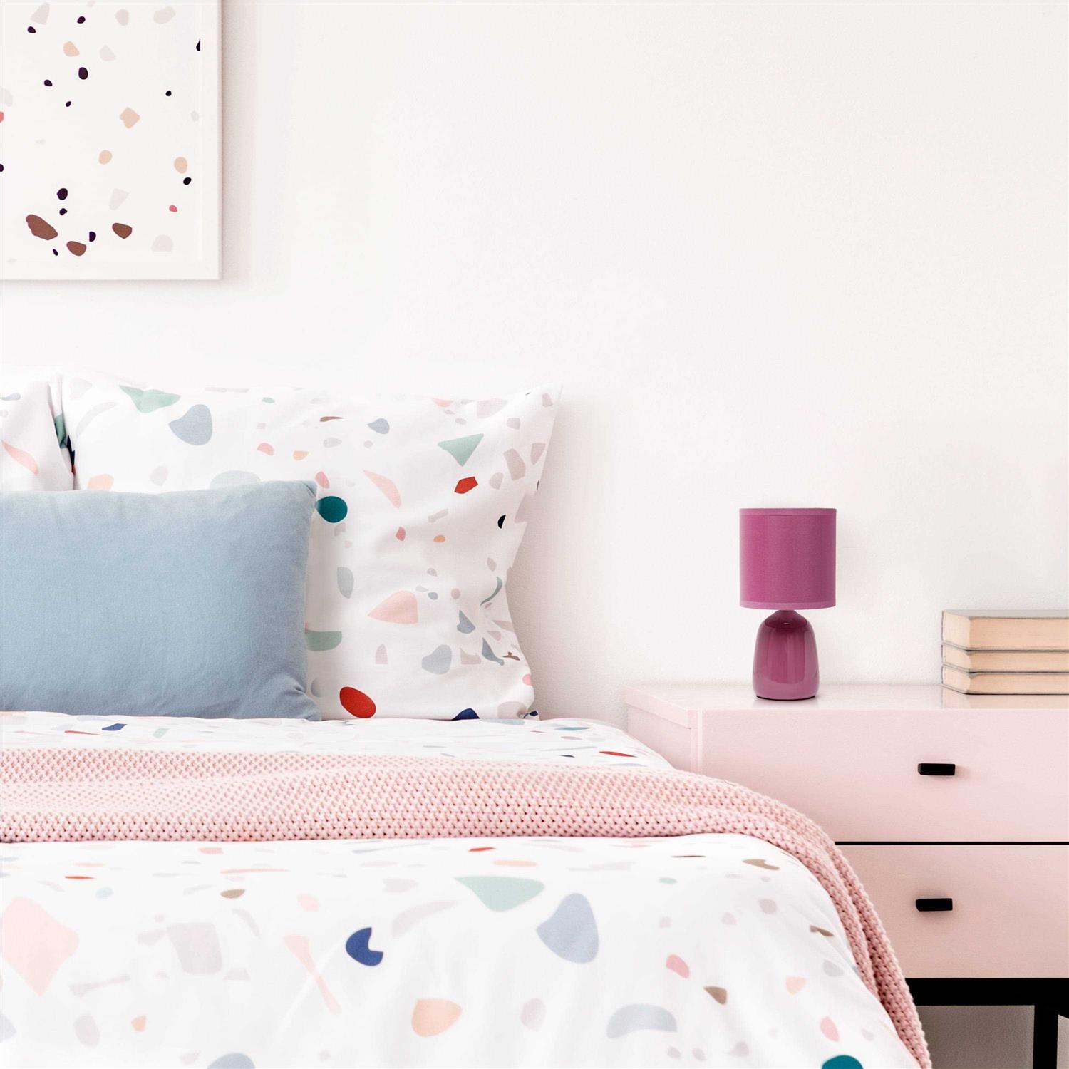 Alternative view of Simple Designs 10.04 Tall Traditional Ceramic Thimble Base Bedside Table Desk Lamp with Matching Fabric Shade