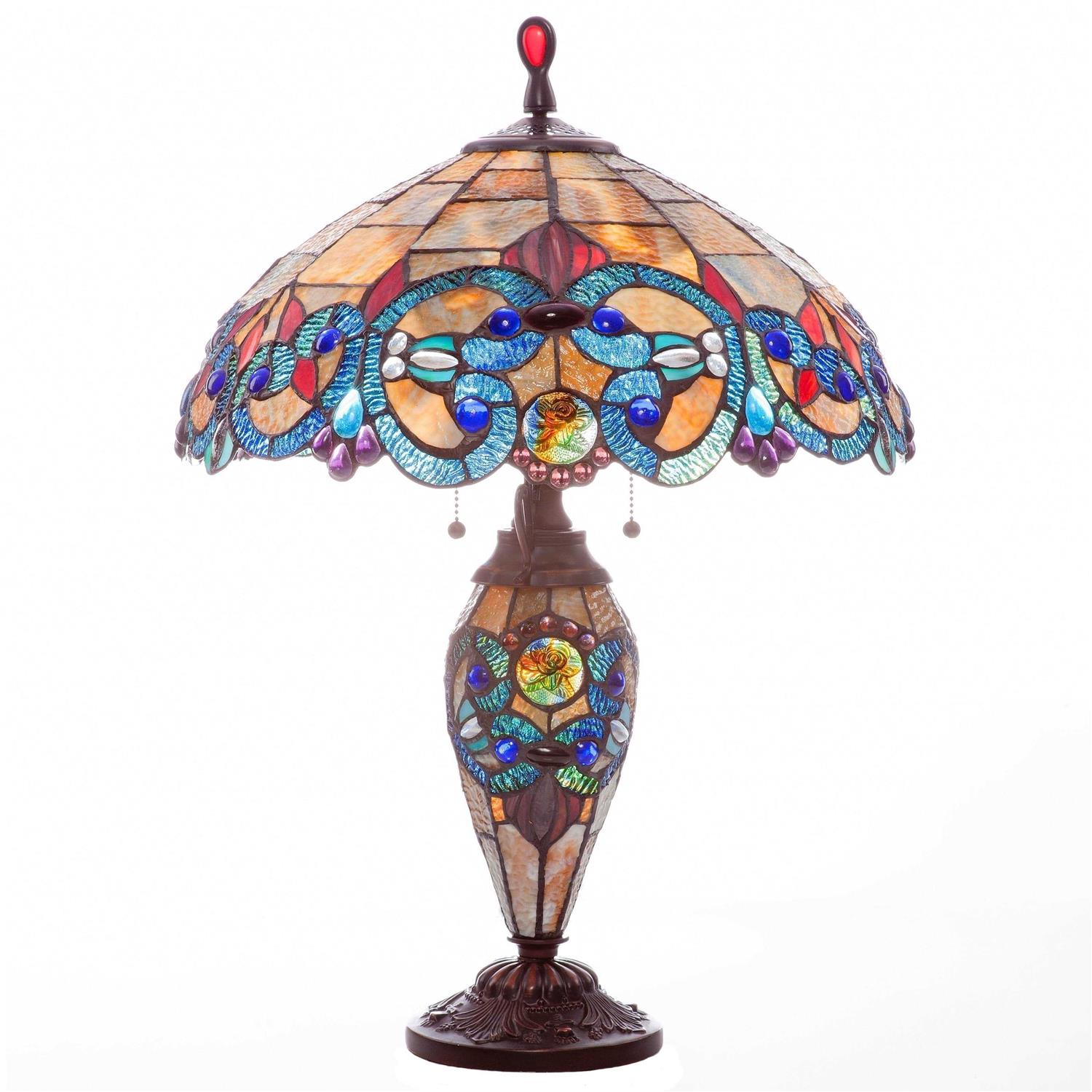 Alternative view of Copper Grove Glenbow 26-inch Tiffany-style Stained Glass Victorian Double-lit Table Lamp